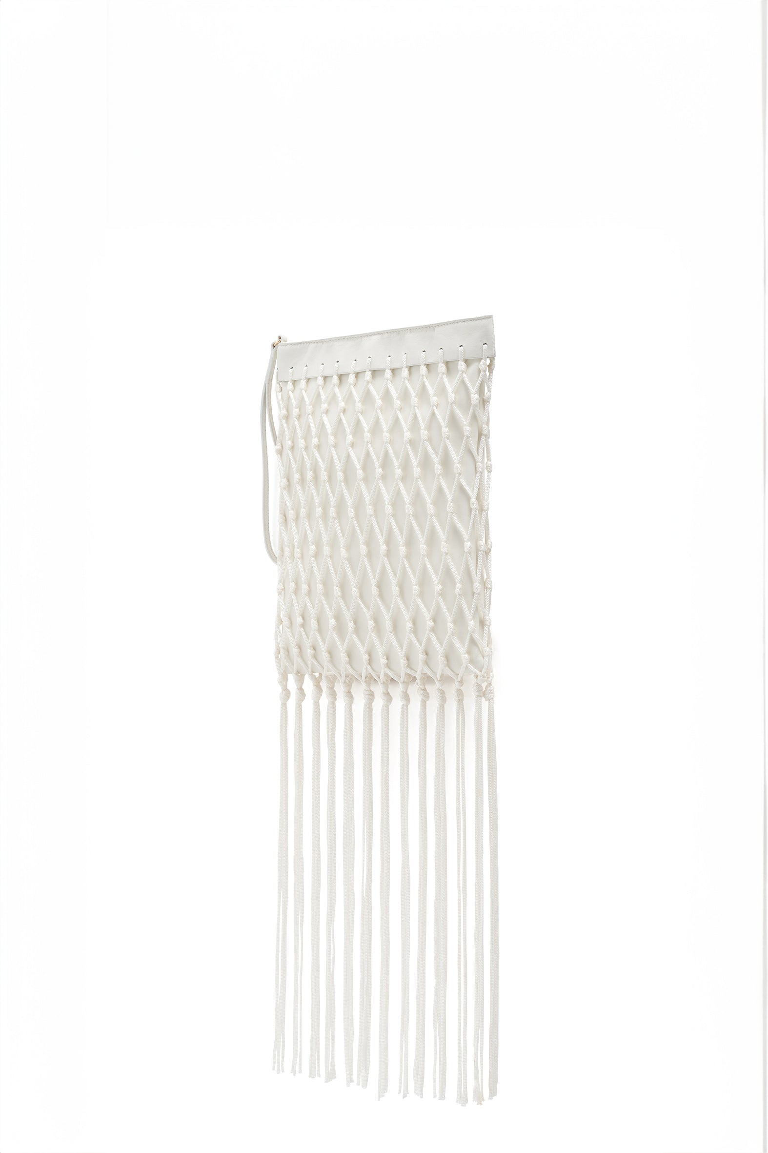 Naila Fringe Pouch in Ivory Nappa Leather & Silk Macrame - 2
