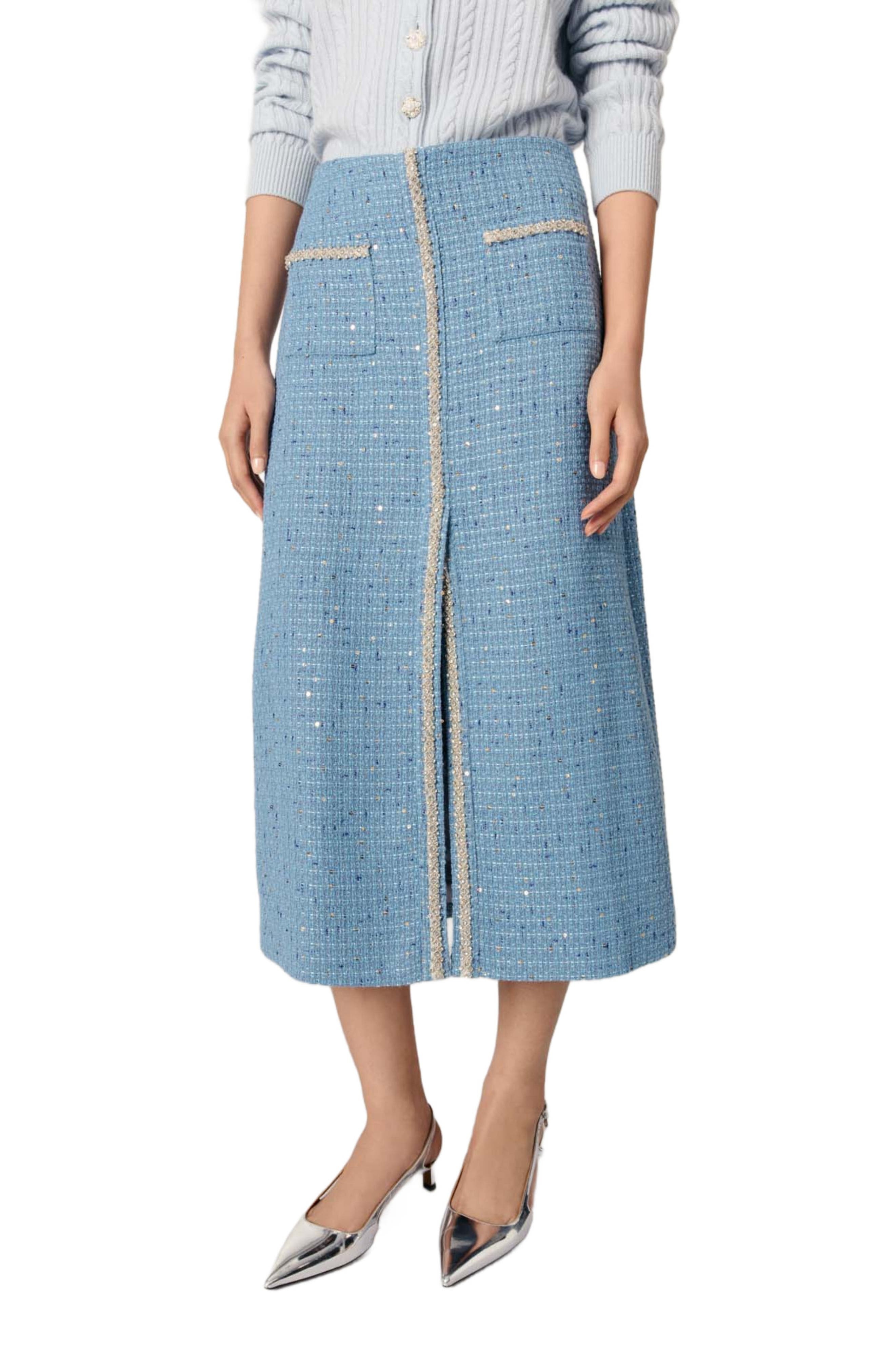 maje Sequin tweed midi skirt in Blue at Nordstrom - 6