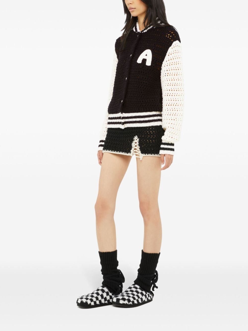 crochet-knit bomber jacket - 4