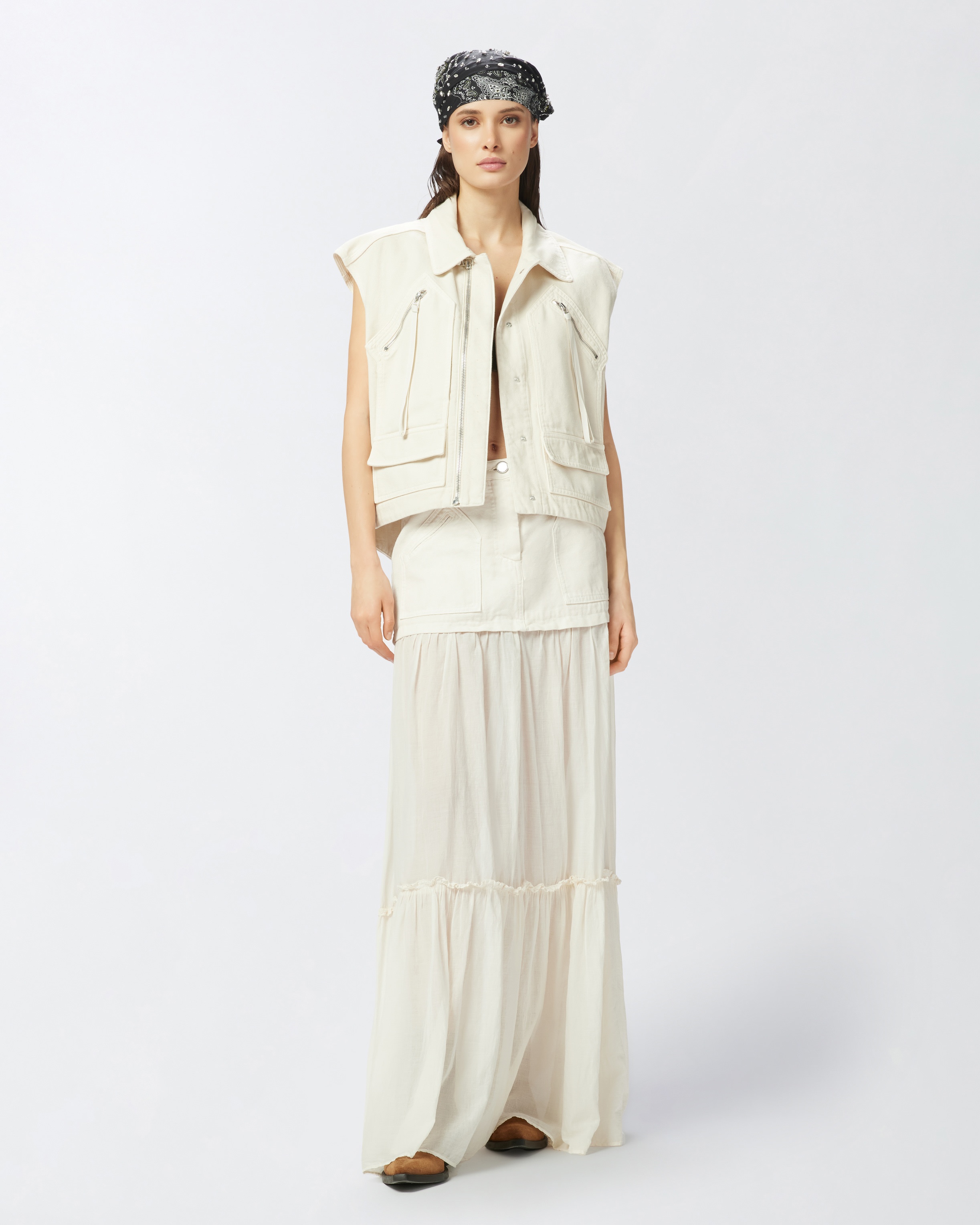 LONG SKIRT IN CANVAS AND COTTON VOILE - 2