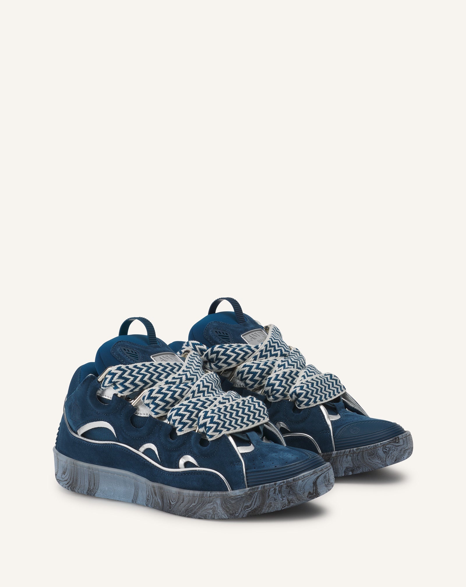 LEATHER CURB SNEAKERS WITH MARBLED SOLE - 2