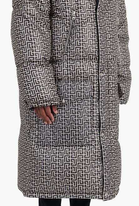 Long ivory and black nylon reversible quilted coat with Balmain monogram - 3