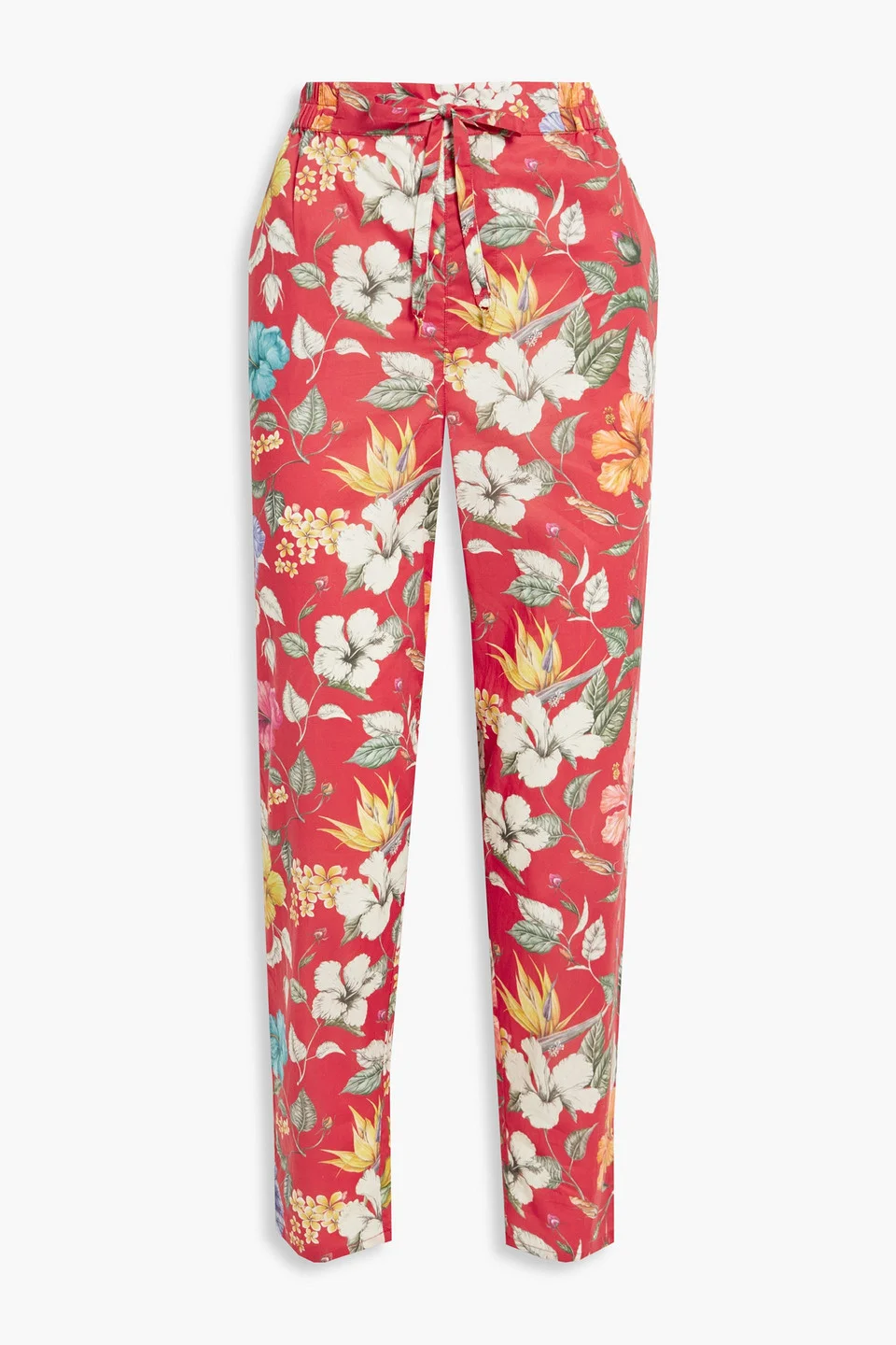 Easy floral-print cotton-poplin tapered pants - 1
