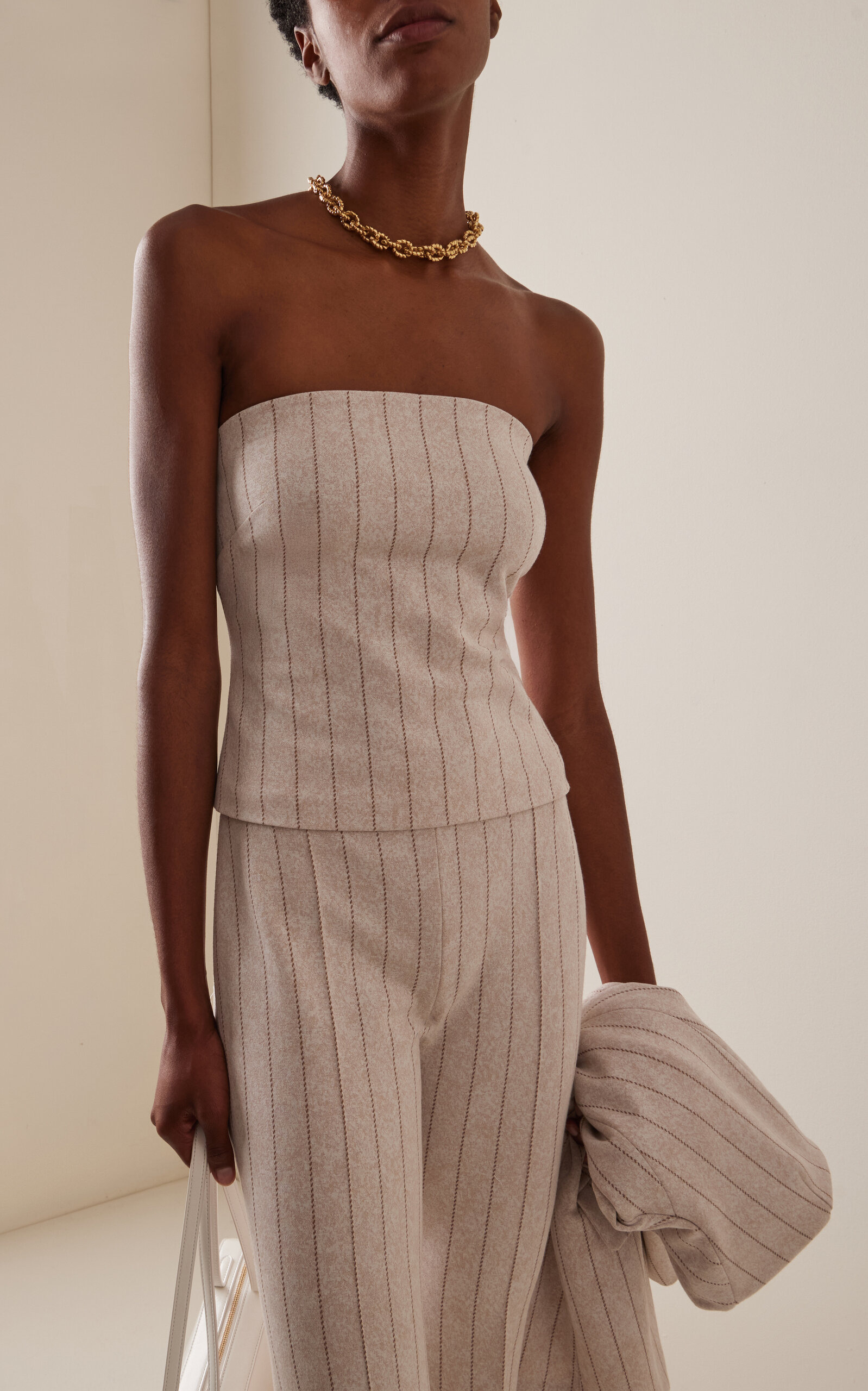 Pinstriped Jacquard Bandeau Top neutral - 2