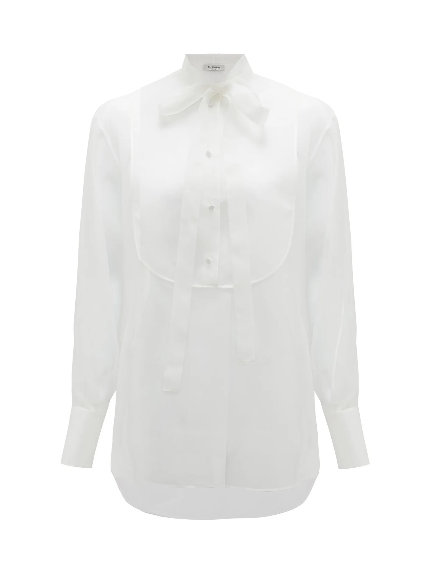 Tie-neck bib-front silk-organza blouse - 1