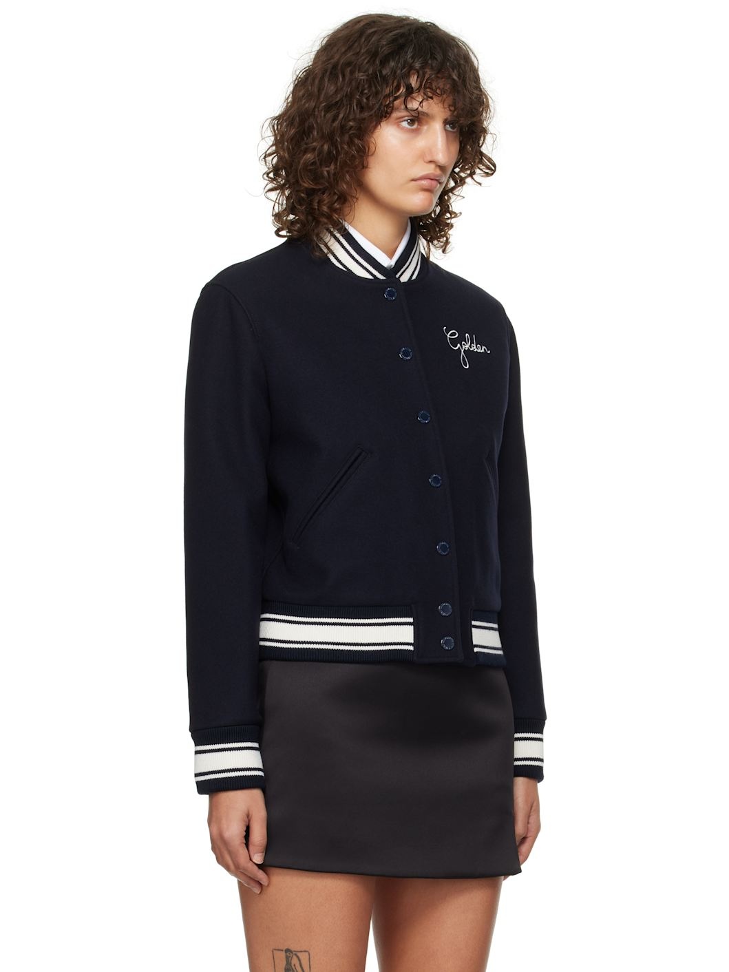 Navy Embroidered Bomber Jacket - 2