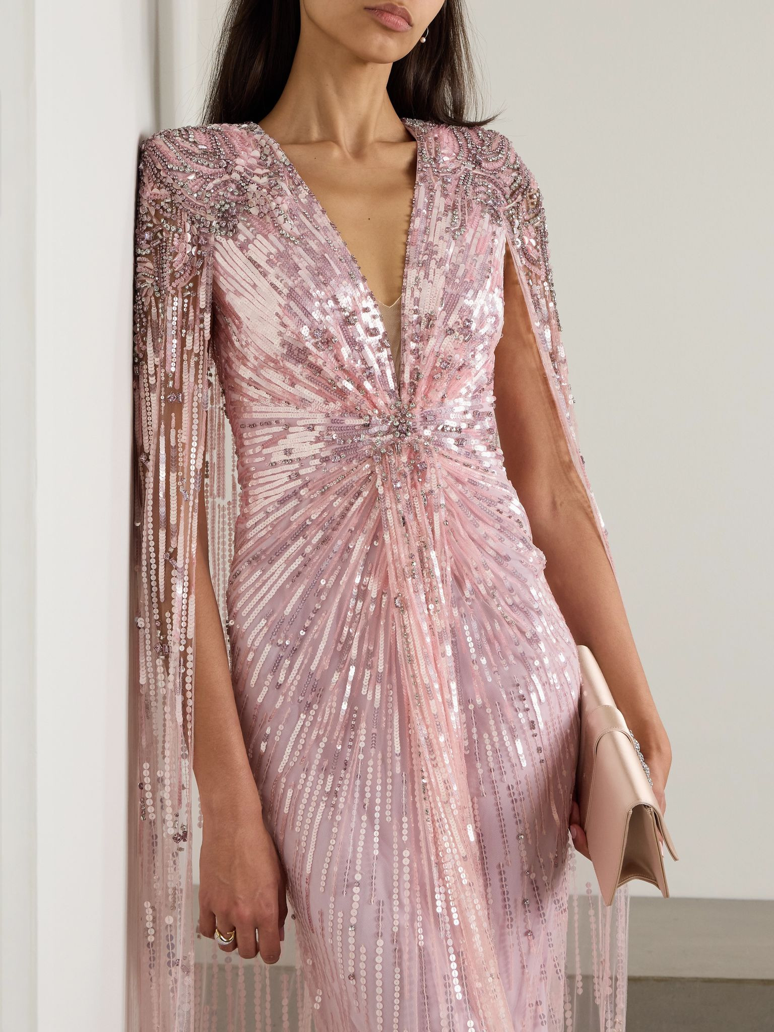 Gold Rush embellished cape-effect tulle gown Antique rose - 3