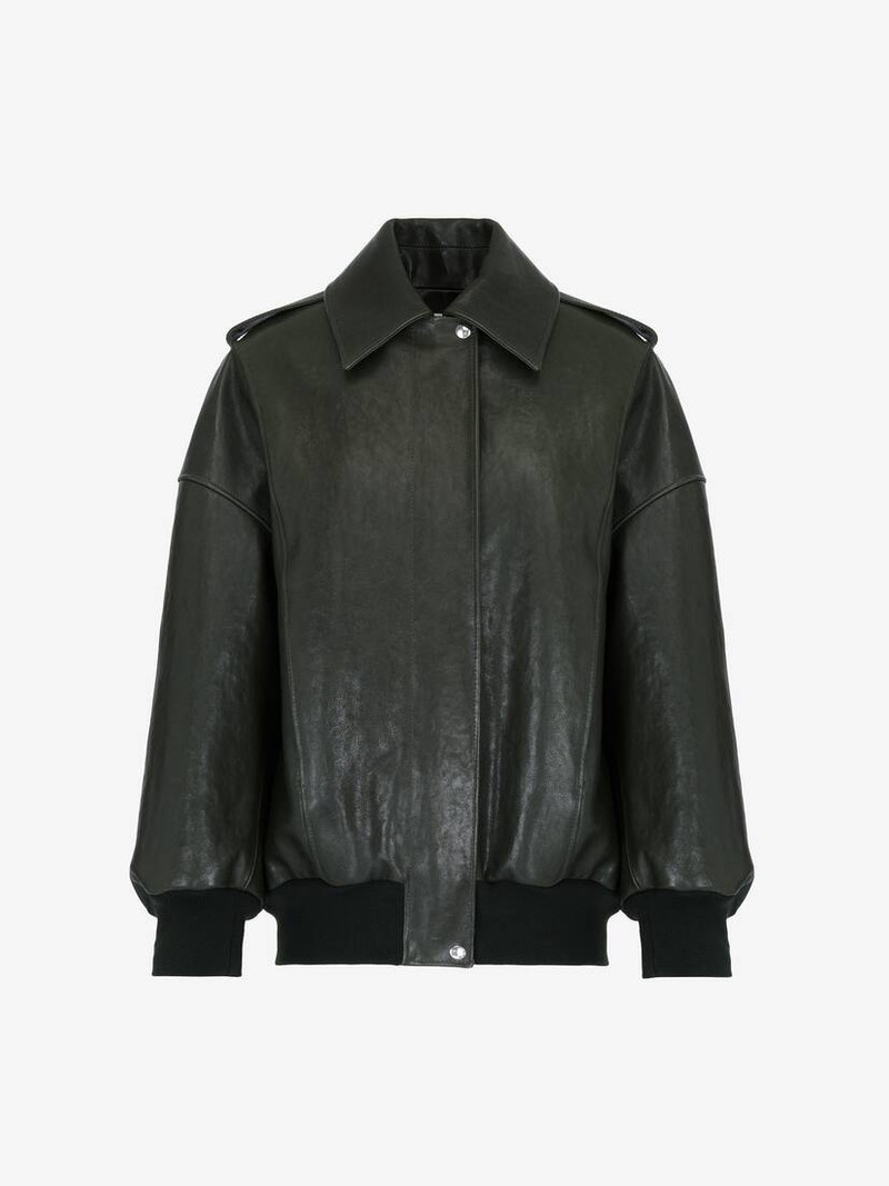 Women's Aviator Bomber Jacket in Green - 1