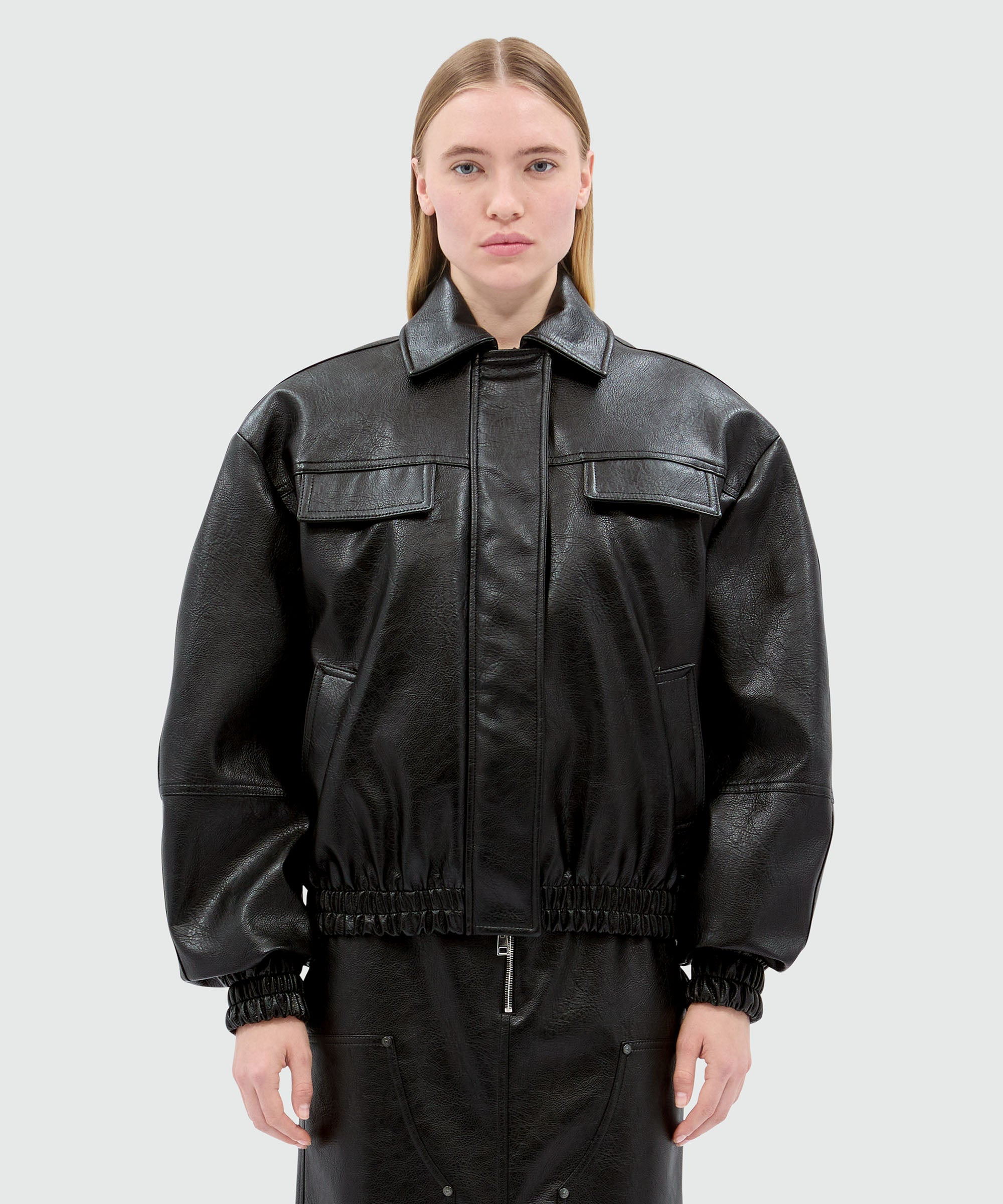 Black hammered faux leather jacket - 2