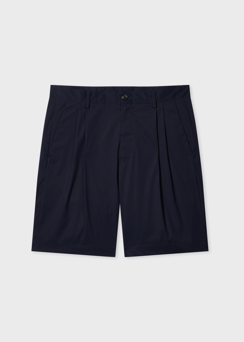 Navy Cotton-Nylon Pleated Shorts 1