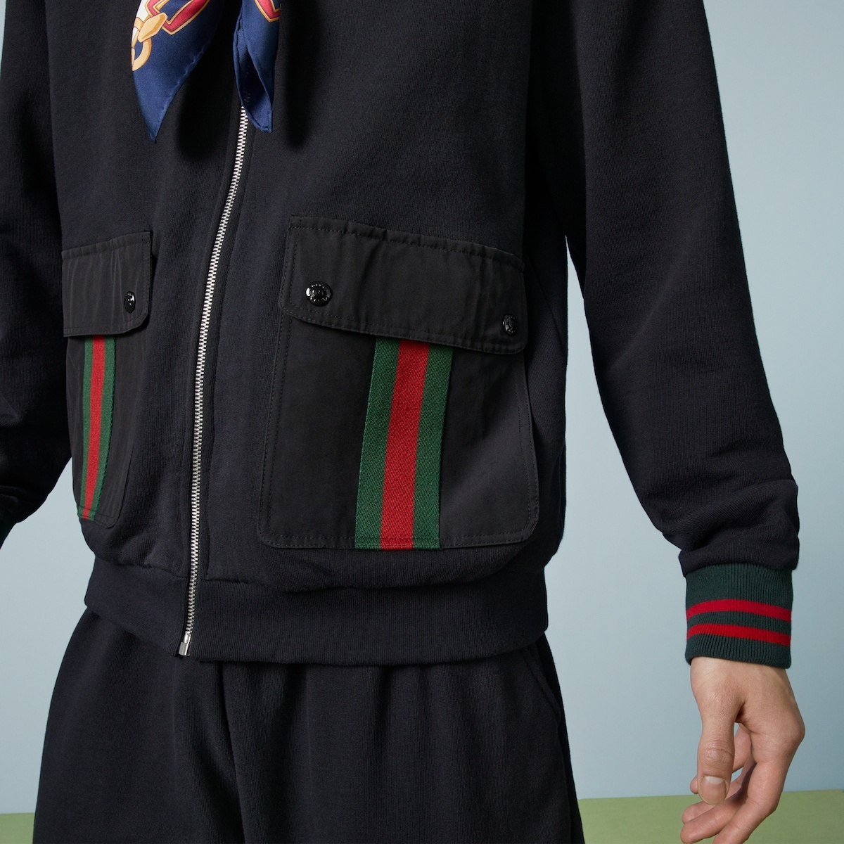 Cotton jersey hooded jacket with Web - 3