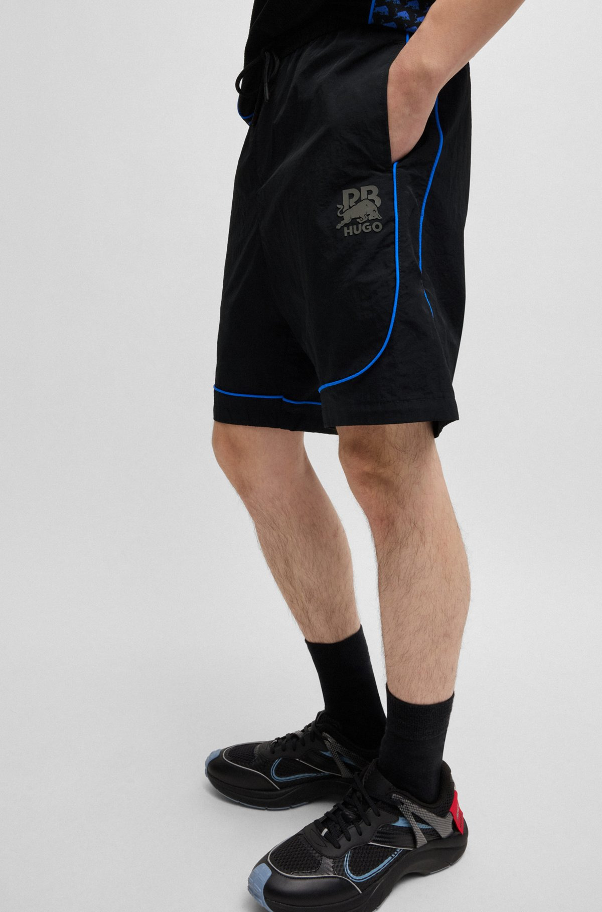 HUGO X RB DRAWSTRING SHORTS WITH PIPING DETAILS - 5