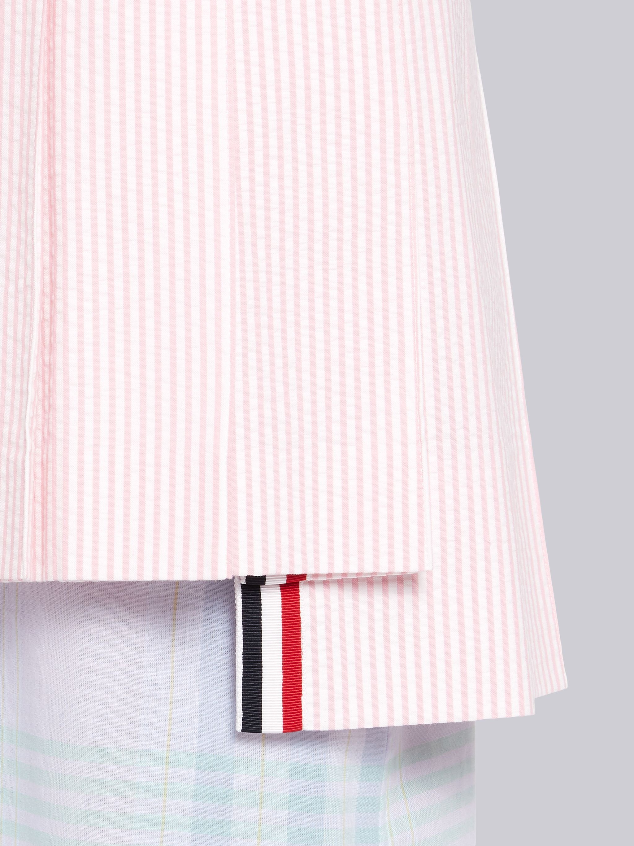 Light Pink Seersucker Pleated Mini Skirt - 5