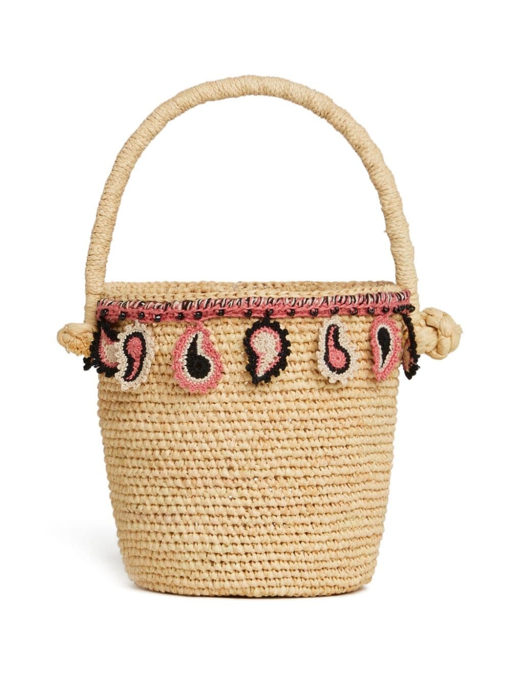 paisley-appliquÃ© raffia basket bag - 3