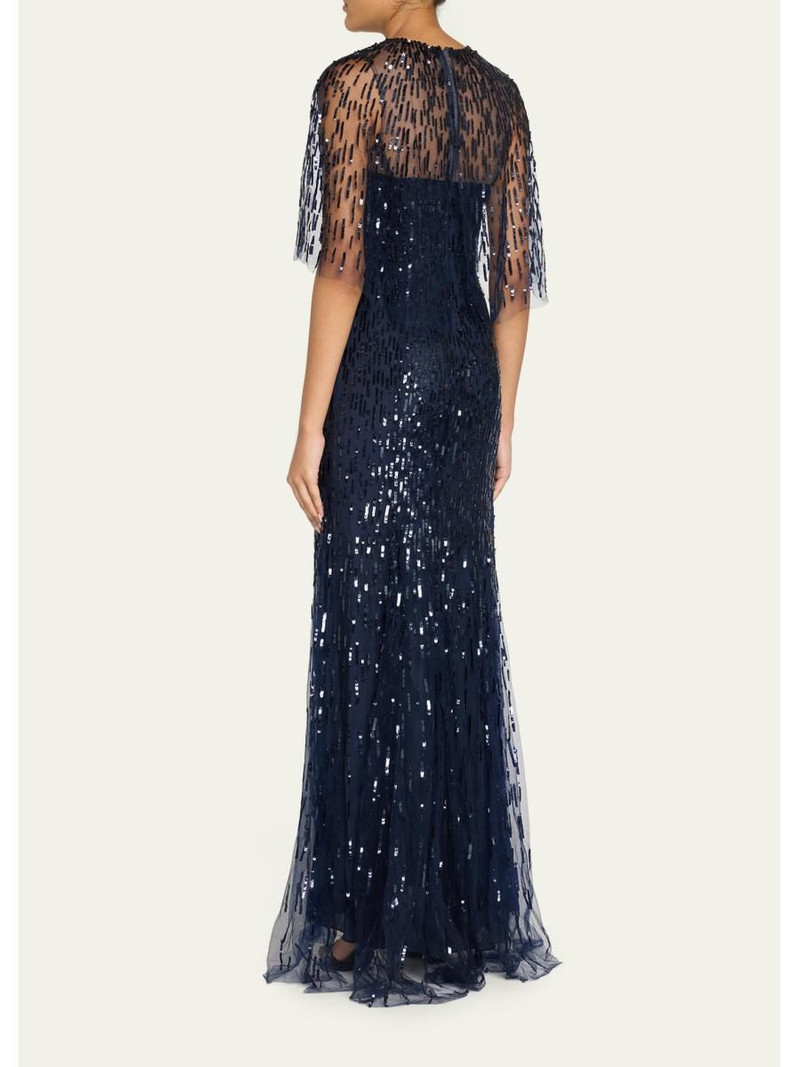 Sequined Tulle Capelet Trumpet Gown 3