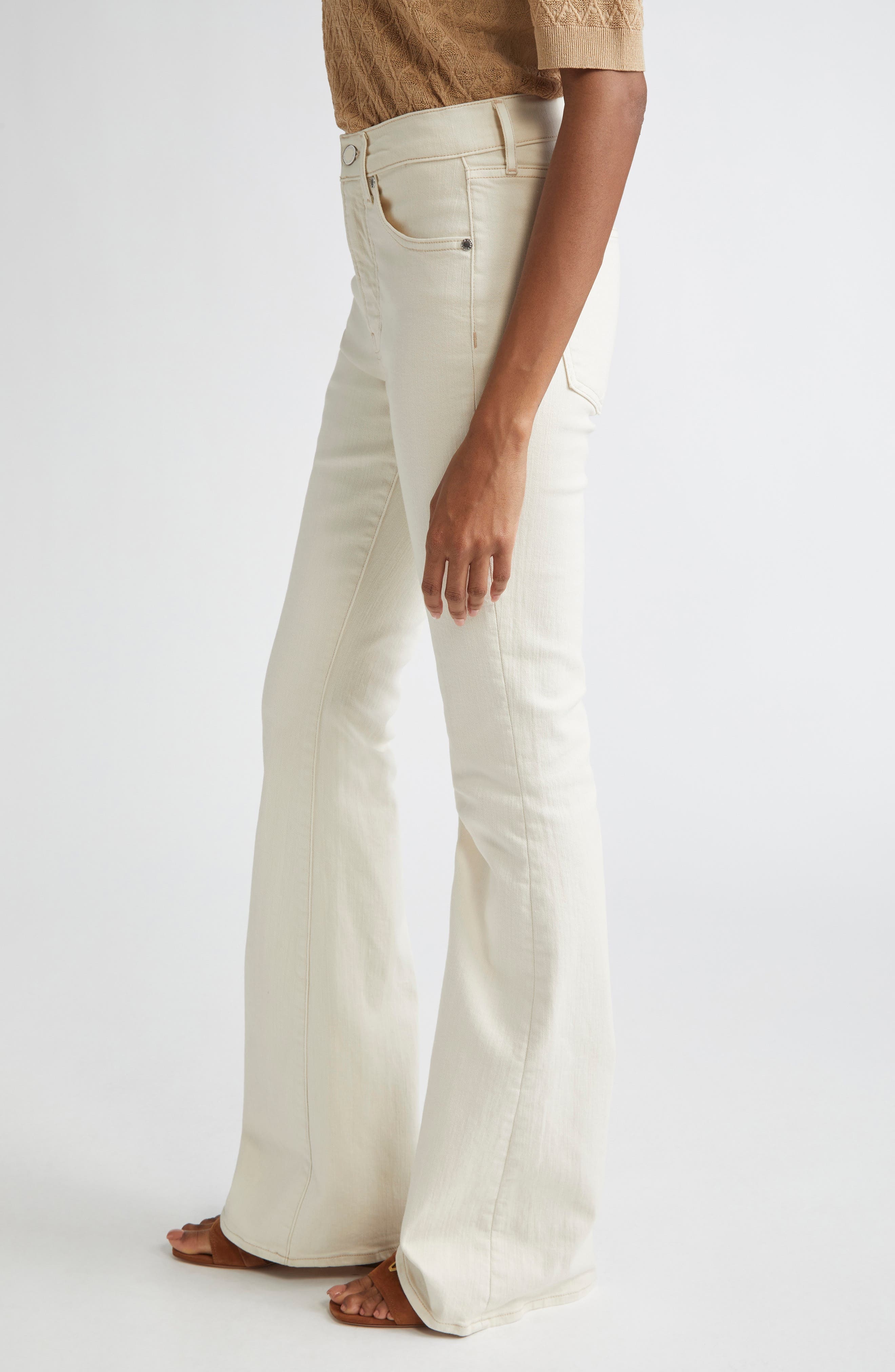 Veronica Beard Beverly High Waist Skinny Flare Jeans in Ecru at Nordstrom - 4