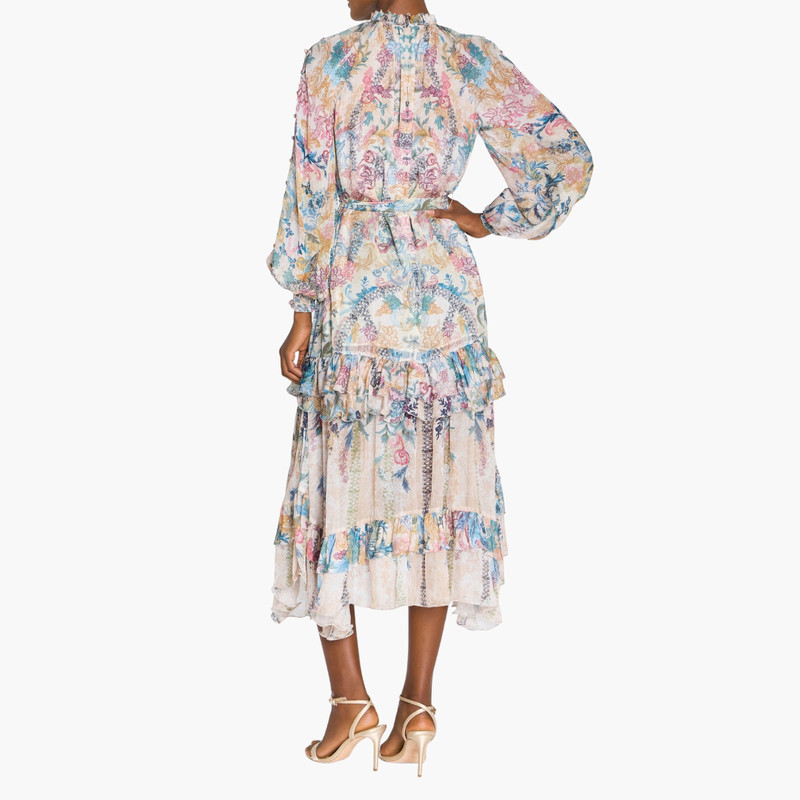 Marchesa REVERIE BELTED RUFFLE MIDI DRESS outlook