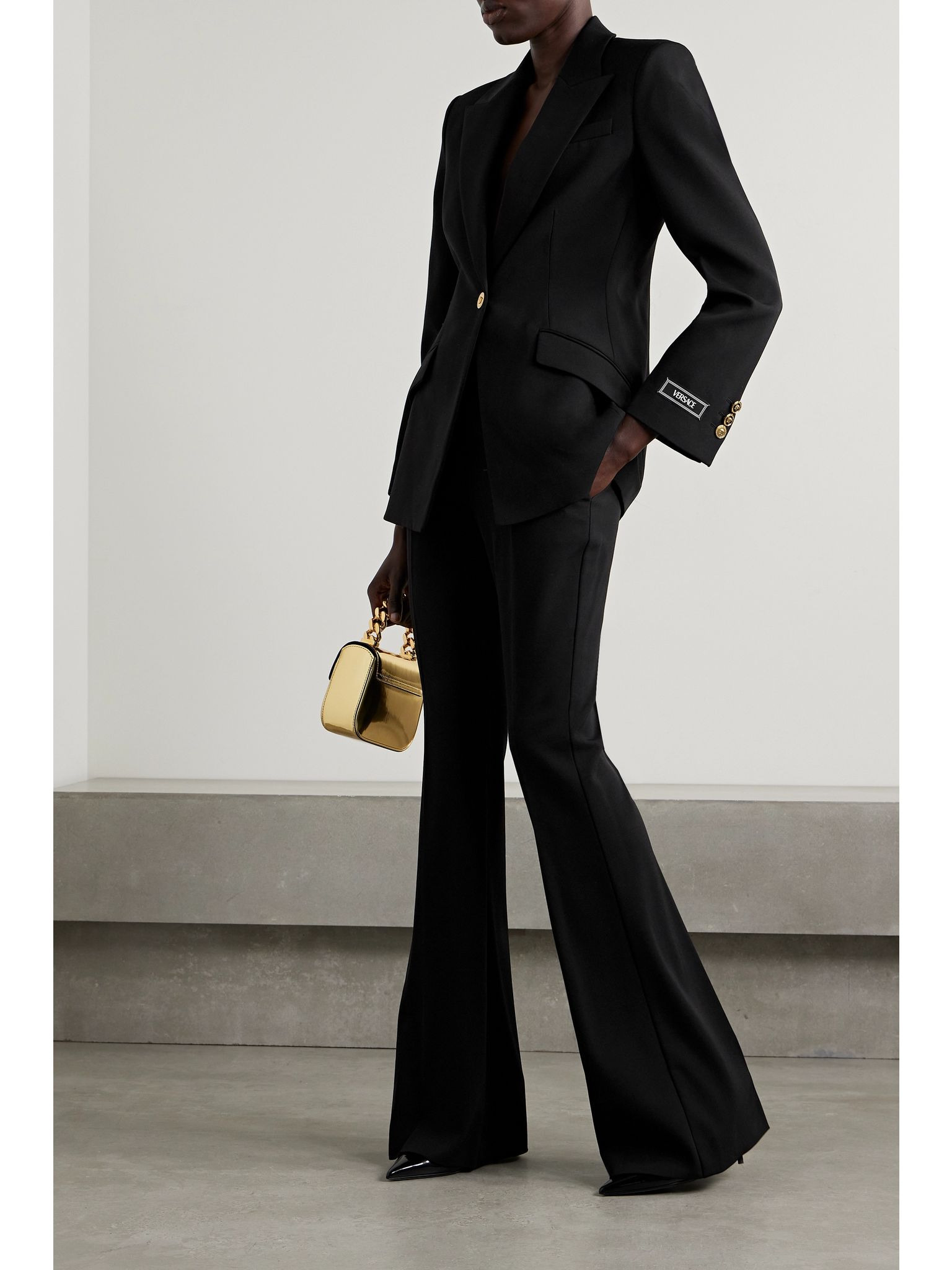 Icons embellished wool-blend flared pants Black - 2