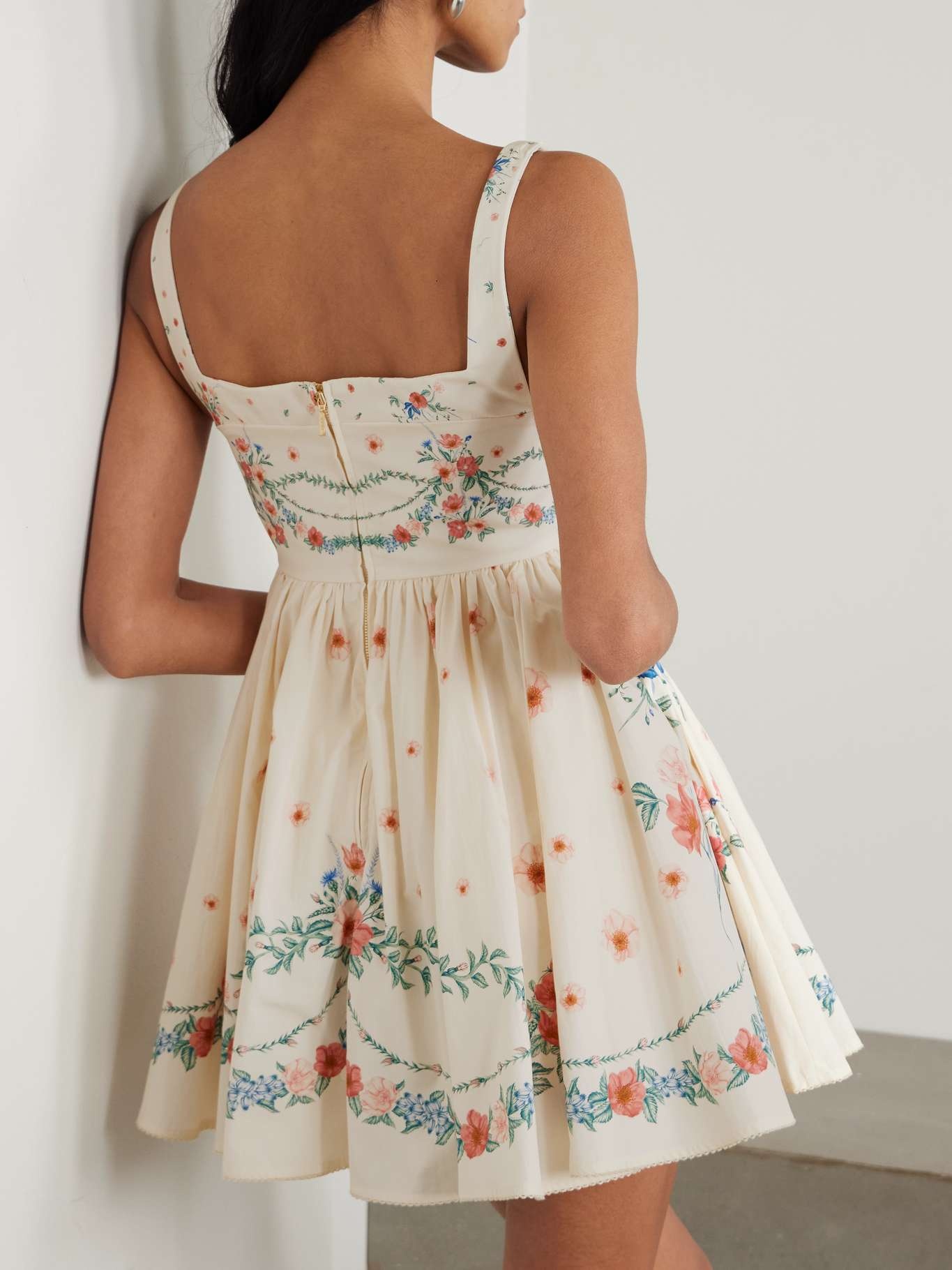 Hierbabuena Mosqueta gathered floral-print cotton-poplin mini dress White - 3