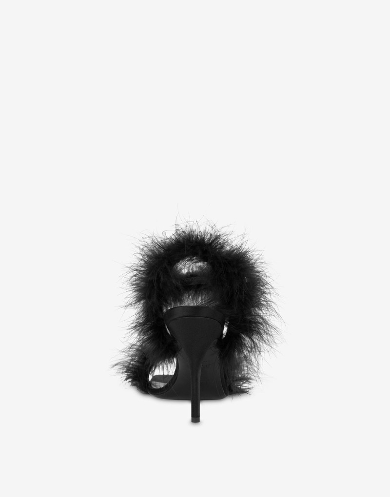 Moschino SATIN SANDALS WITH FEATHERS outlook