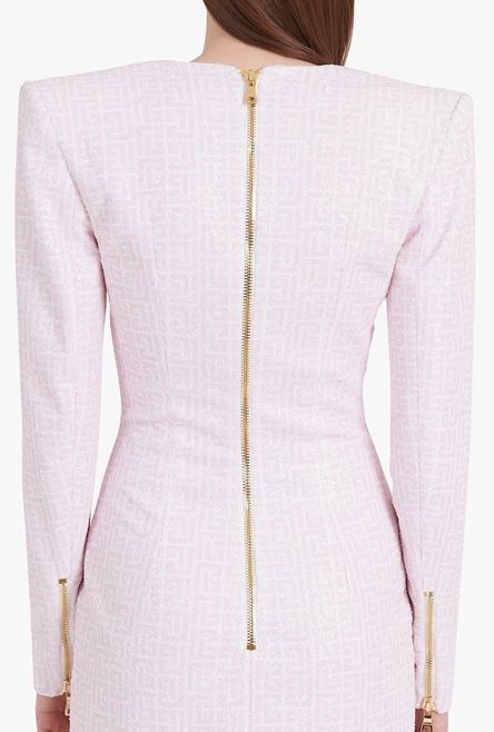 Pale pink and white sequined dress with Balmain monogram - 9