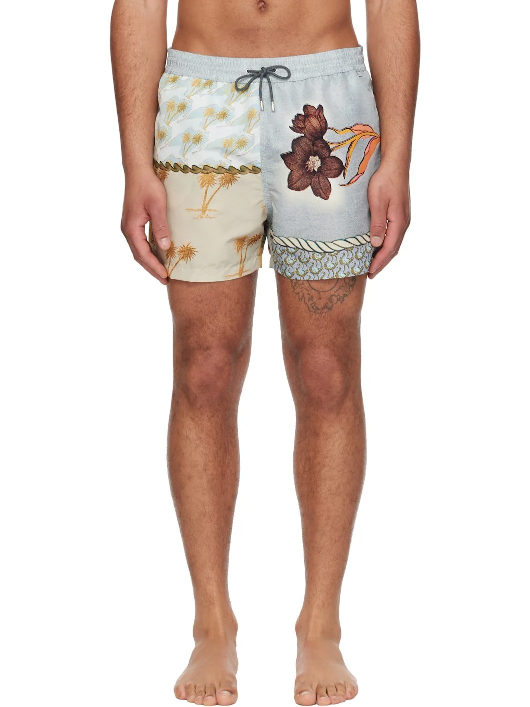 Blue & Yellow Textile Mix Swim Shorts - 1