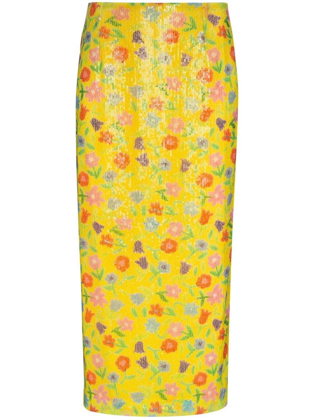 sequinned floral-print midi skirt - 1