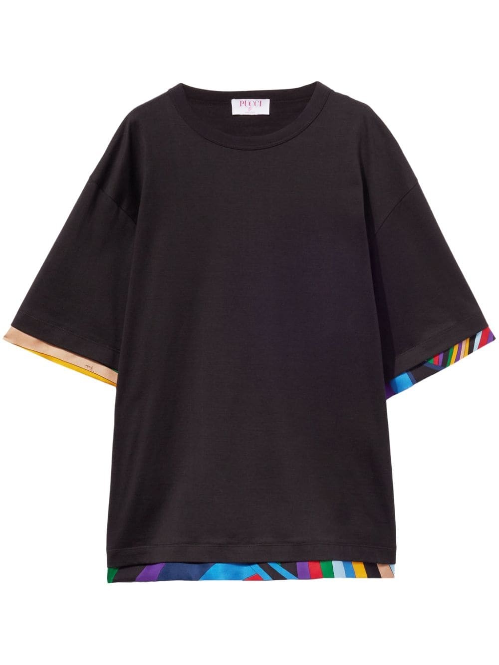 abstract-print trim T-shirt - 1