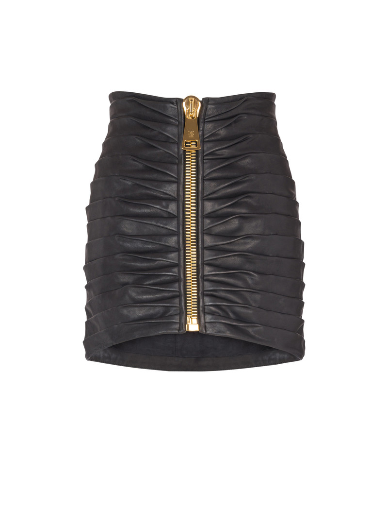 Short pleated lambskin skirt 1