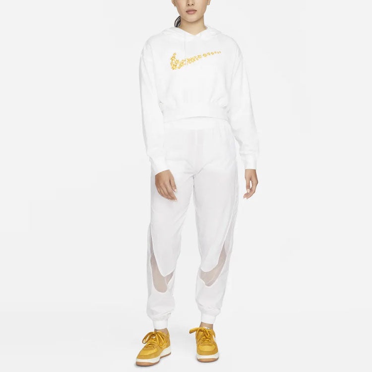 (WMNS) Nike Sportswear Logo Embroidered Loose Fleece Hoodie White DO7257-100 - 3