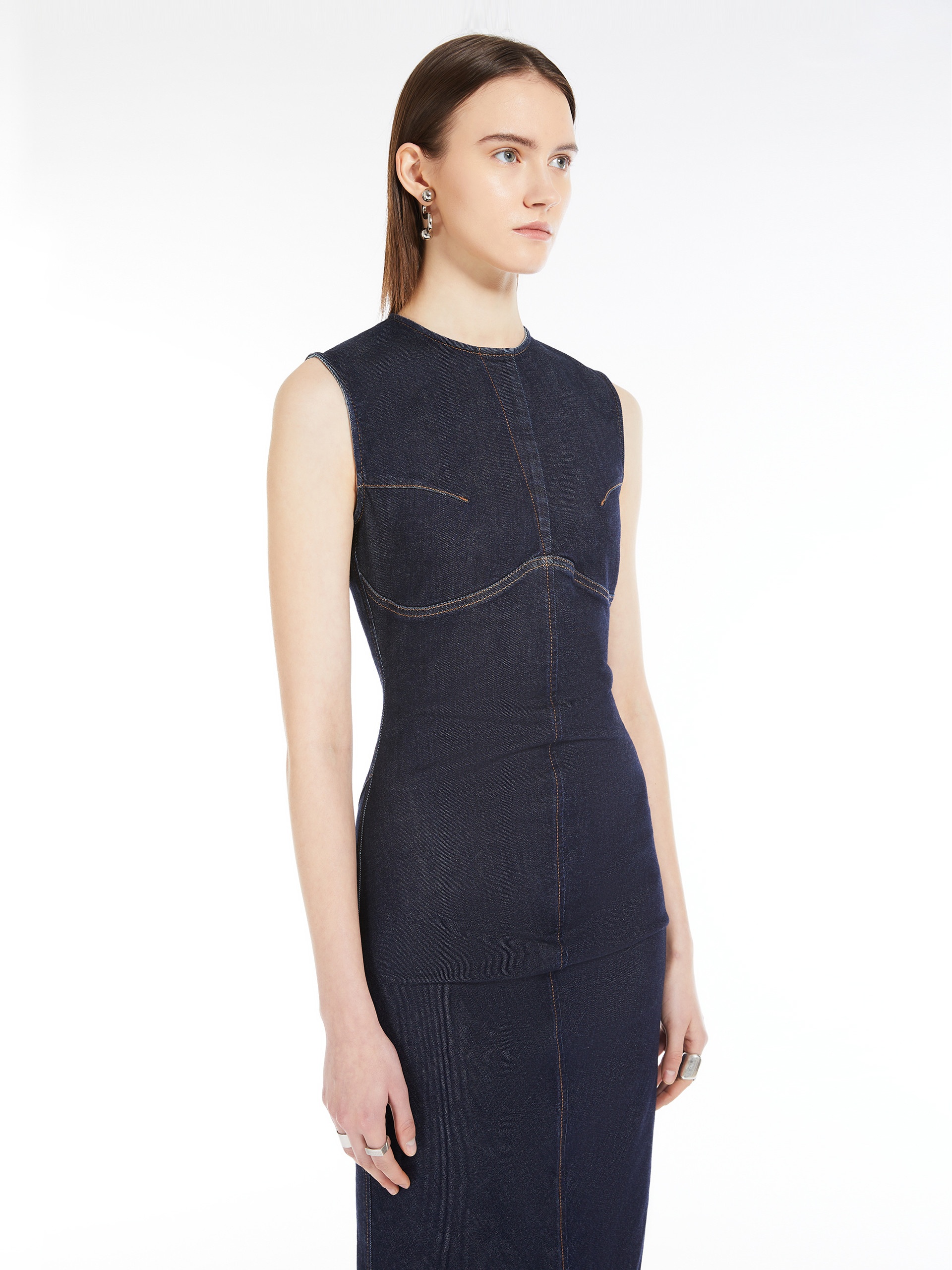 GERANIO Sleeveless stretch-denim dress - 5