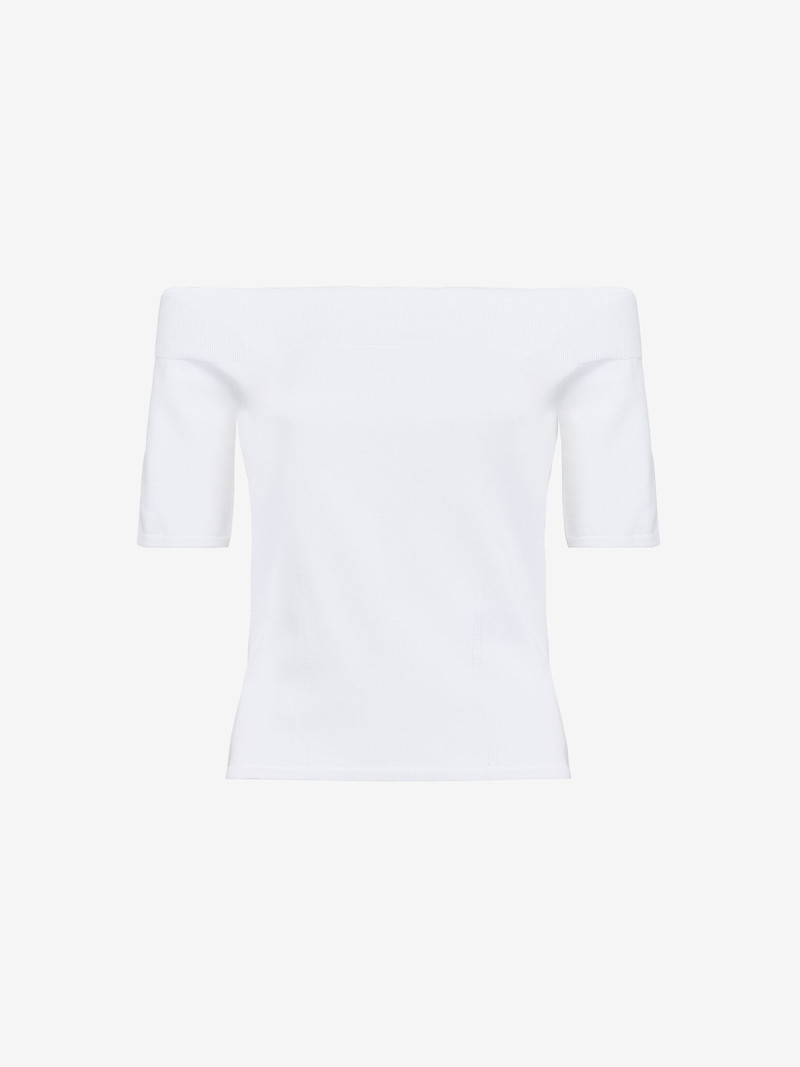 Women's Off-the-shoulder Knit Top in White - 1