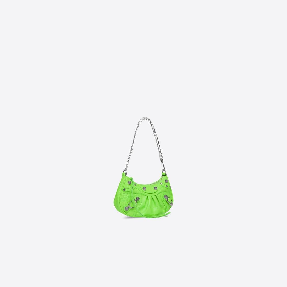 Women's Le Cagole Mini Purse With Chain Crocodile Embossed  in Bright Green - 2