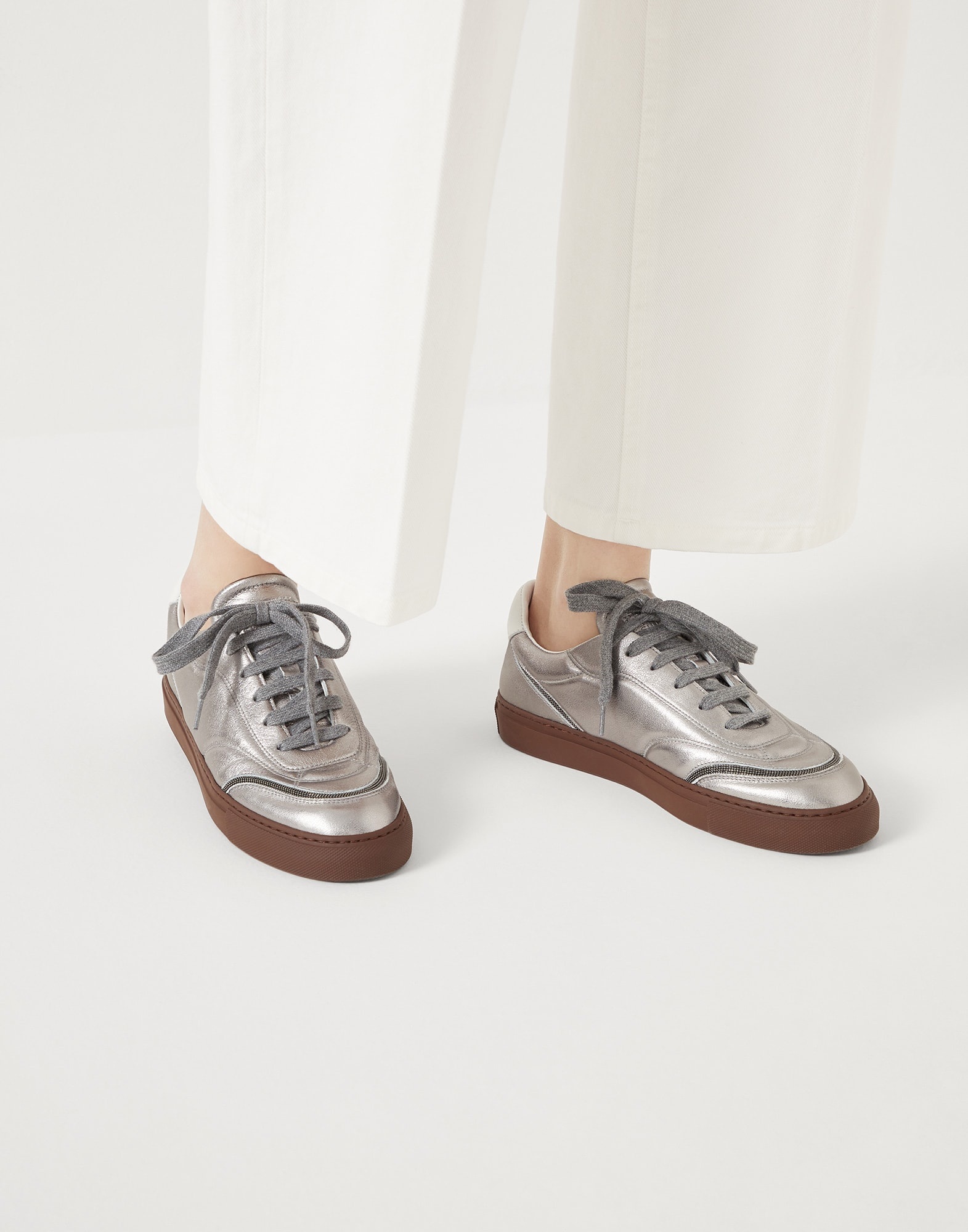 Lamé calfskin sneakers with shiny details - 4