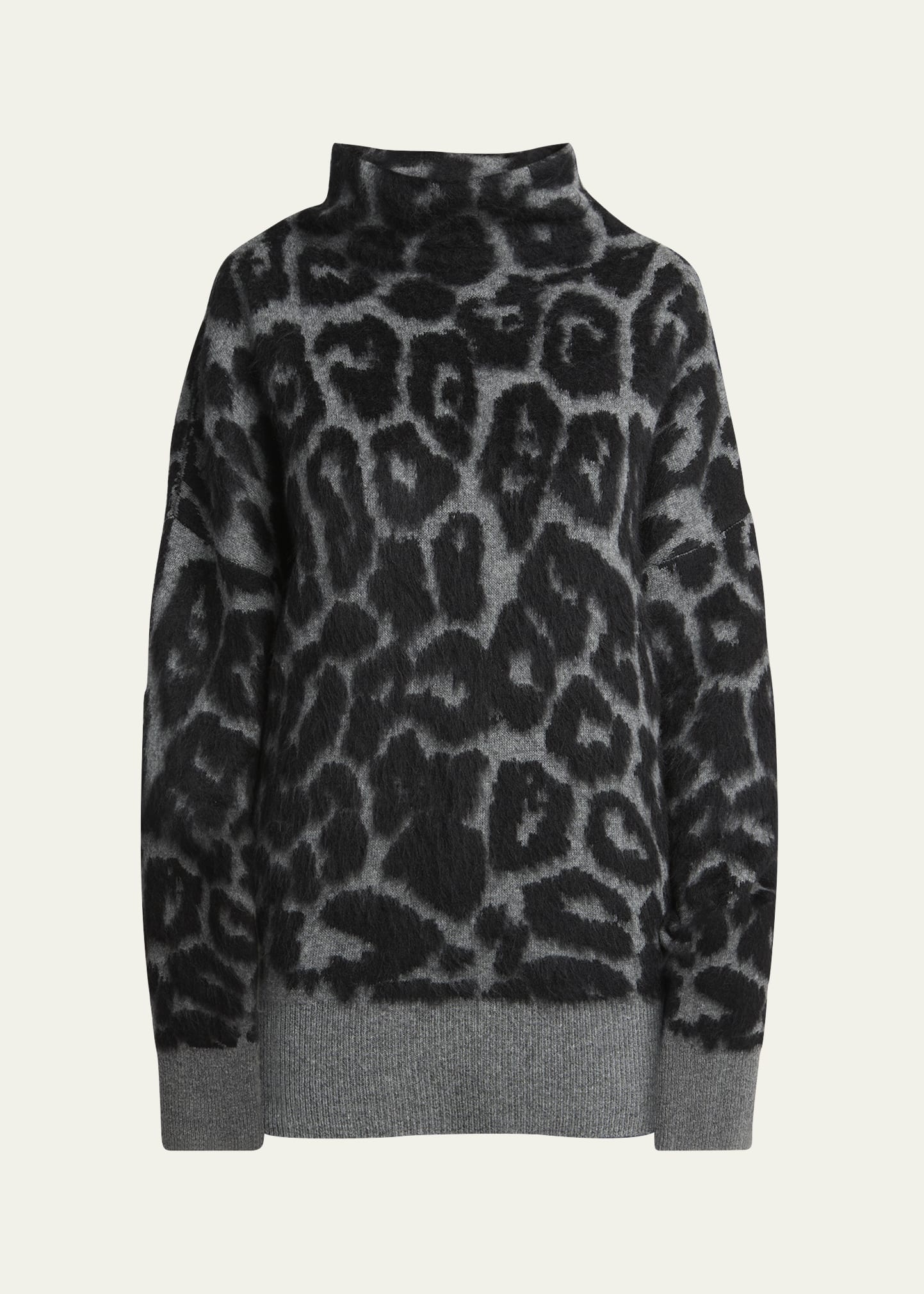 Leopard Jacquard Oversized Wool Turtleneck - 1