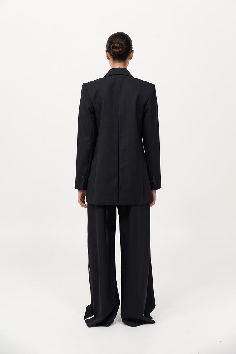 Split Back Blazer - Black Pinstripe - 6