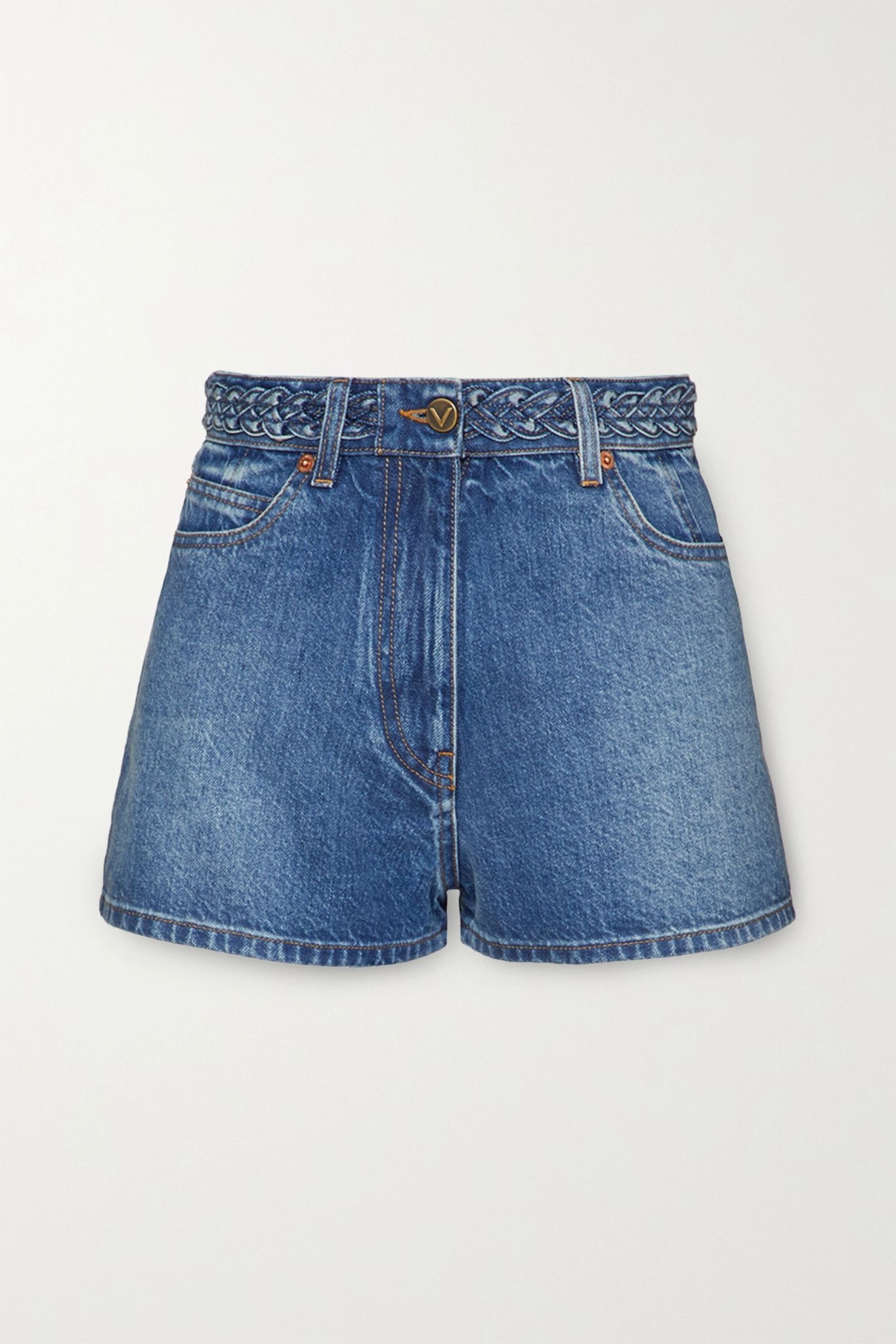 Braid-detailed denim shorts - 1