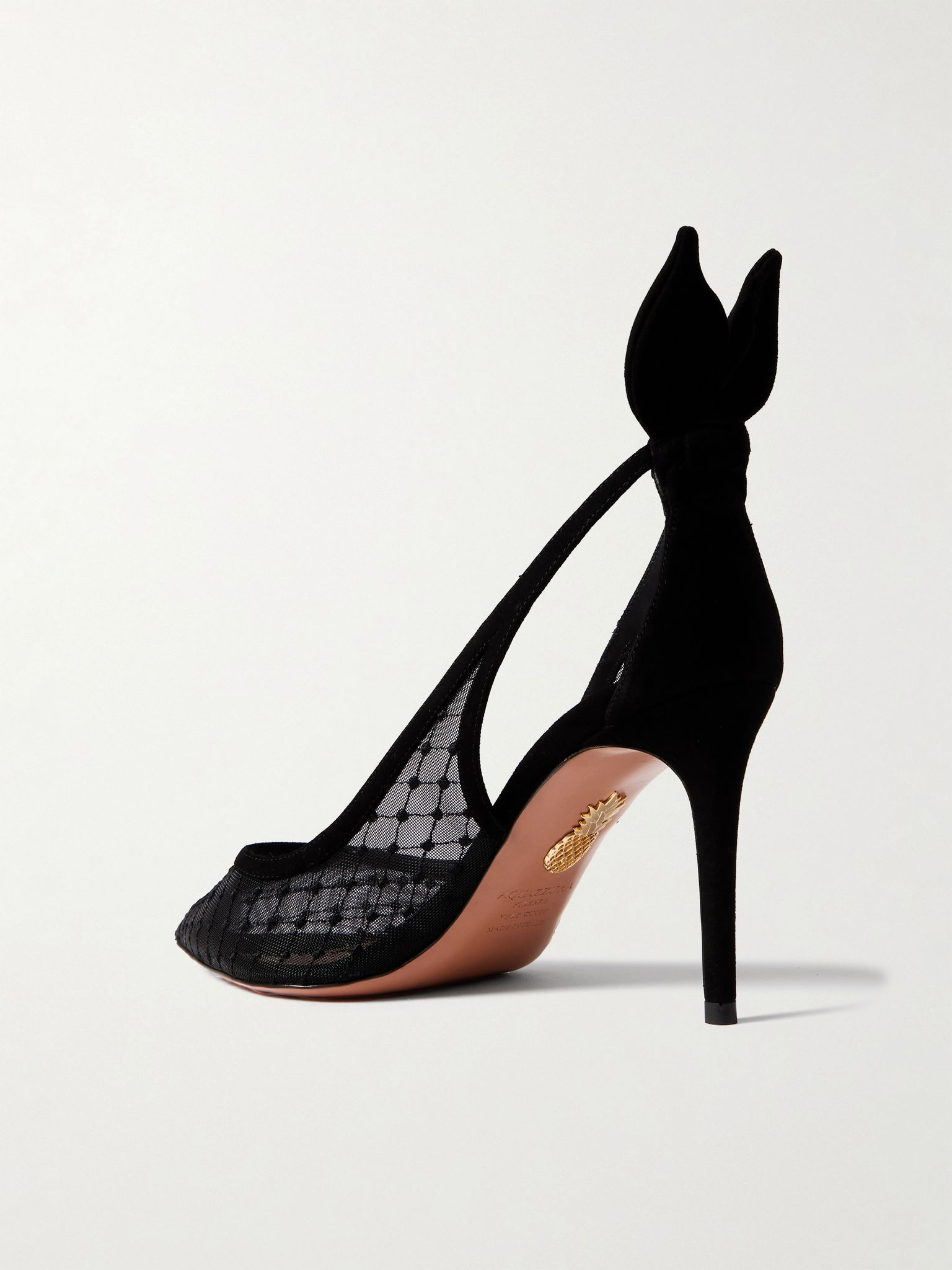 Bow Tie 85 embroidered mesh and suede pumps Black - 3