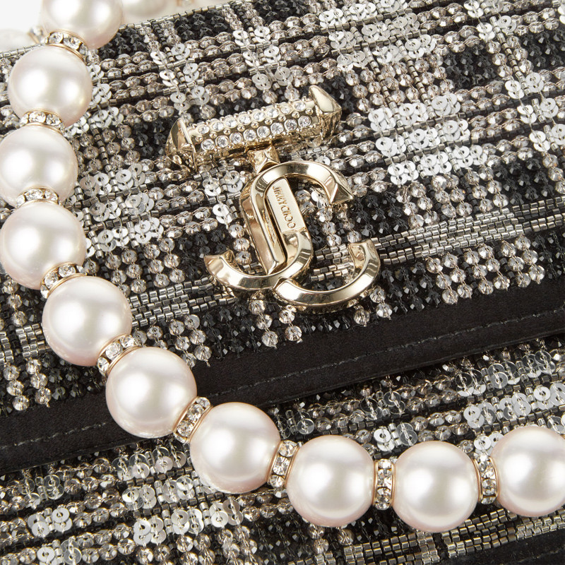 Avenue Quad XS
Black Satin Beaded Tartan Shoulder Bag with Pearl Strap 5