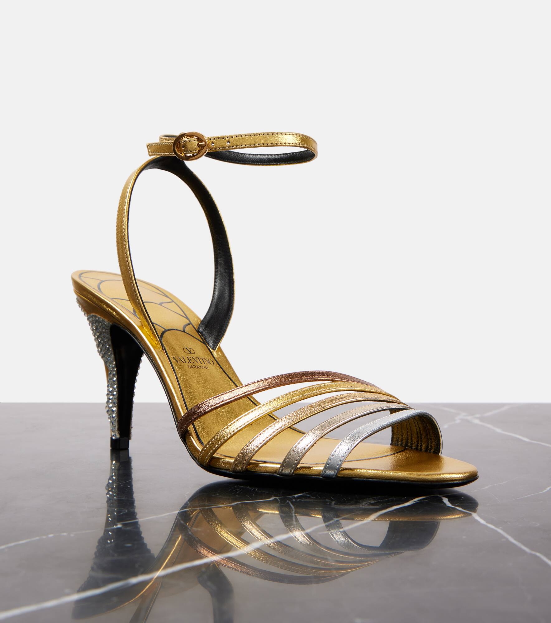 Ladycrush embellished metallic leather sandals - 5