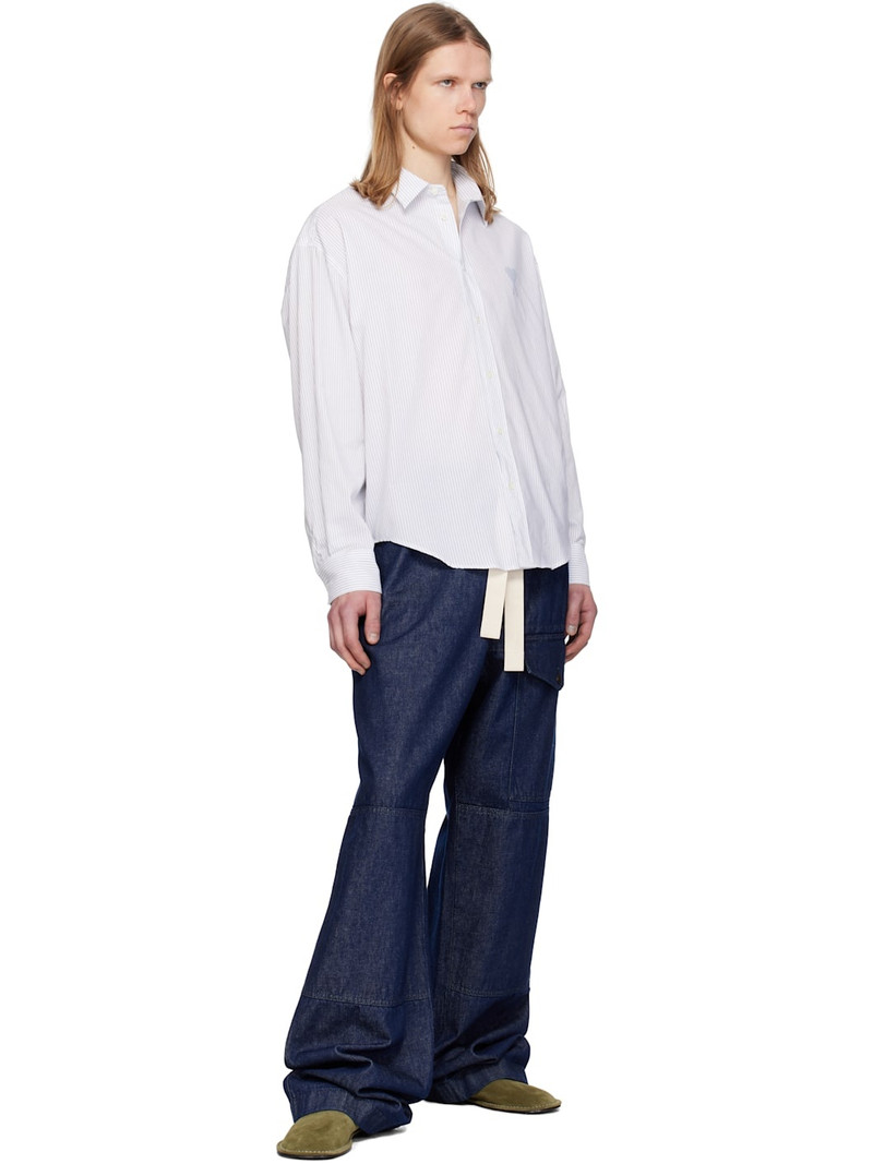 AMI Paris White & Blue Cotton Boxy Fit Shirt outlook