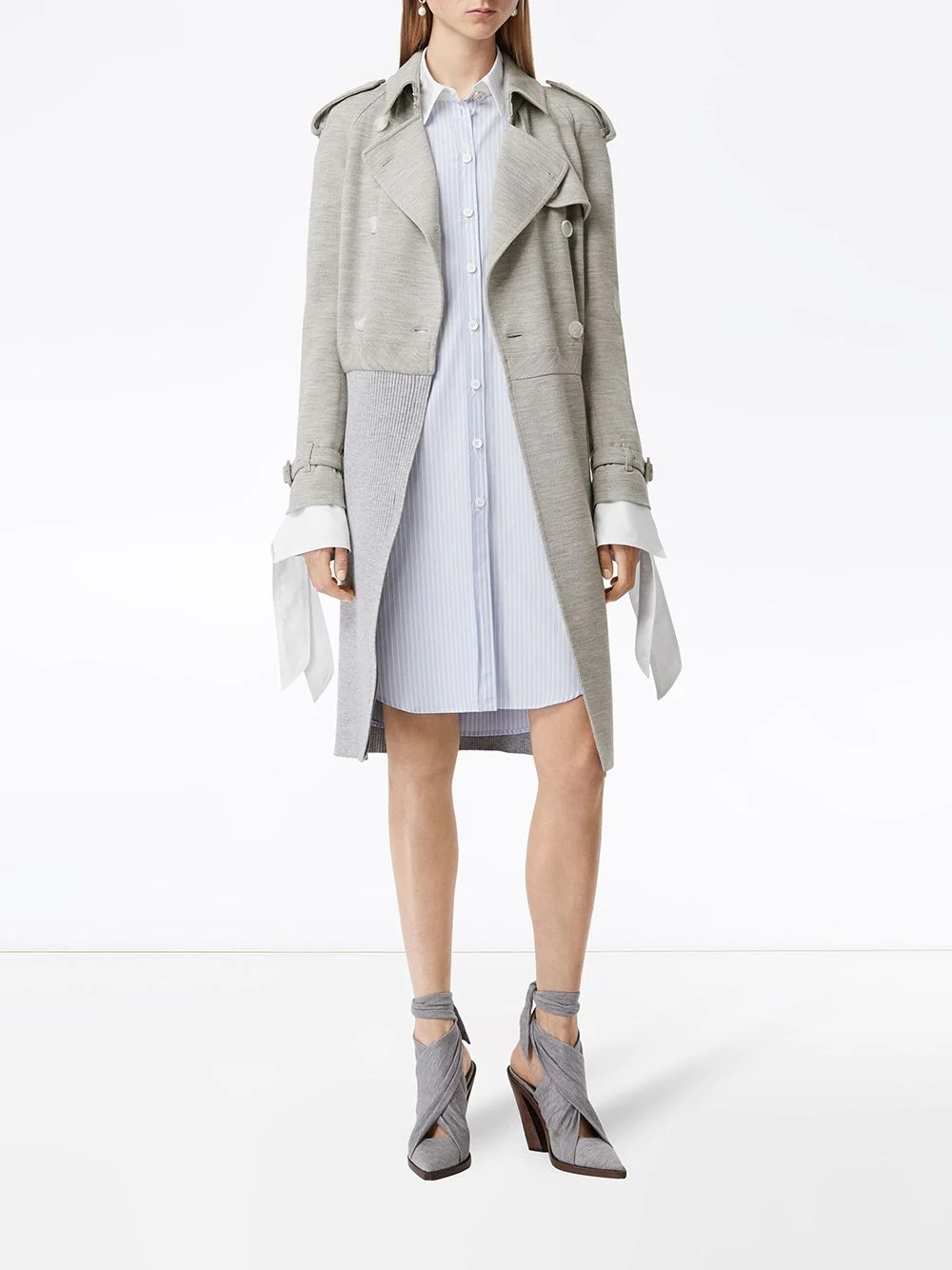 ribbed panel trench coat - 2