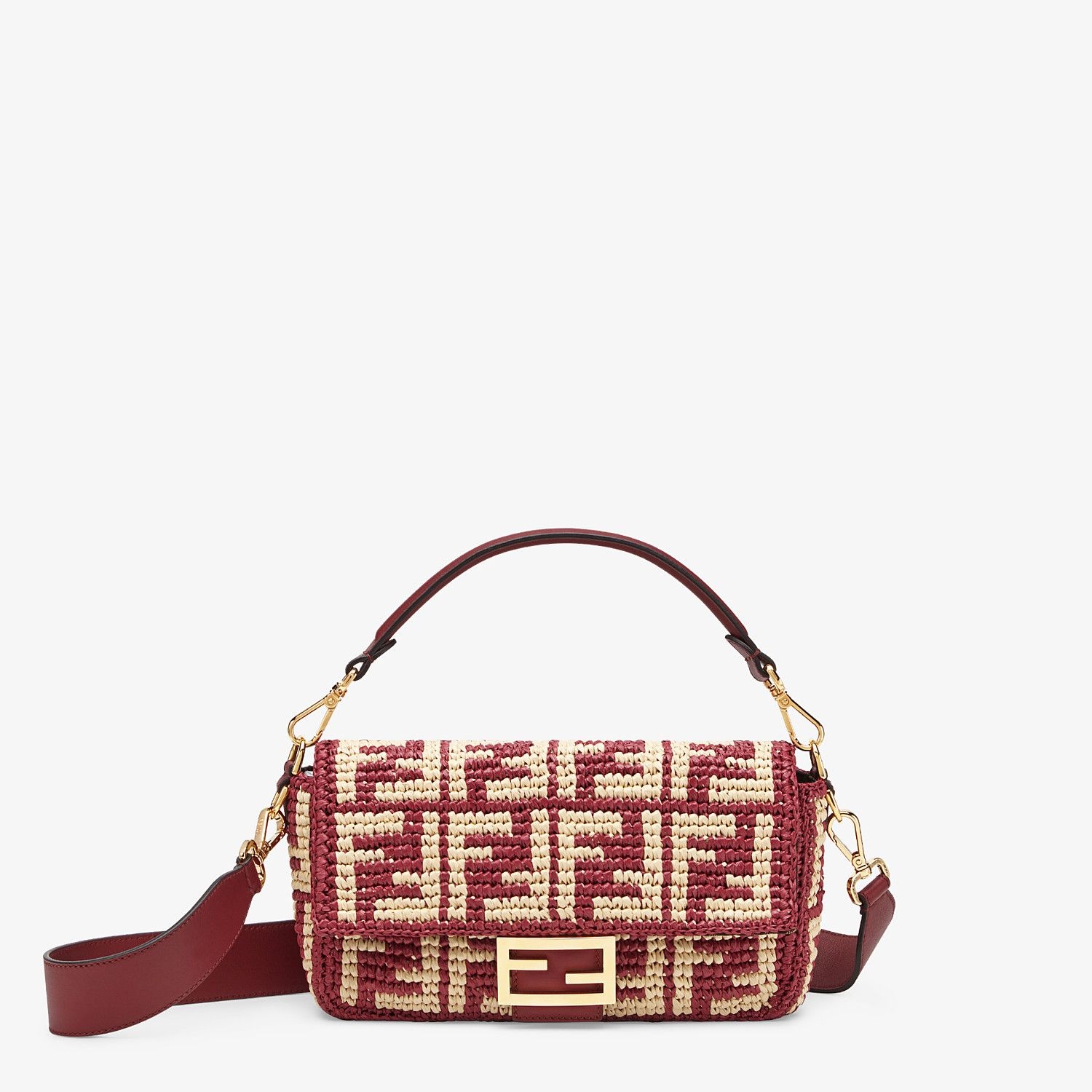 Burgundy raffia FF bag - 1