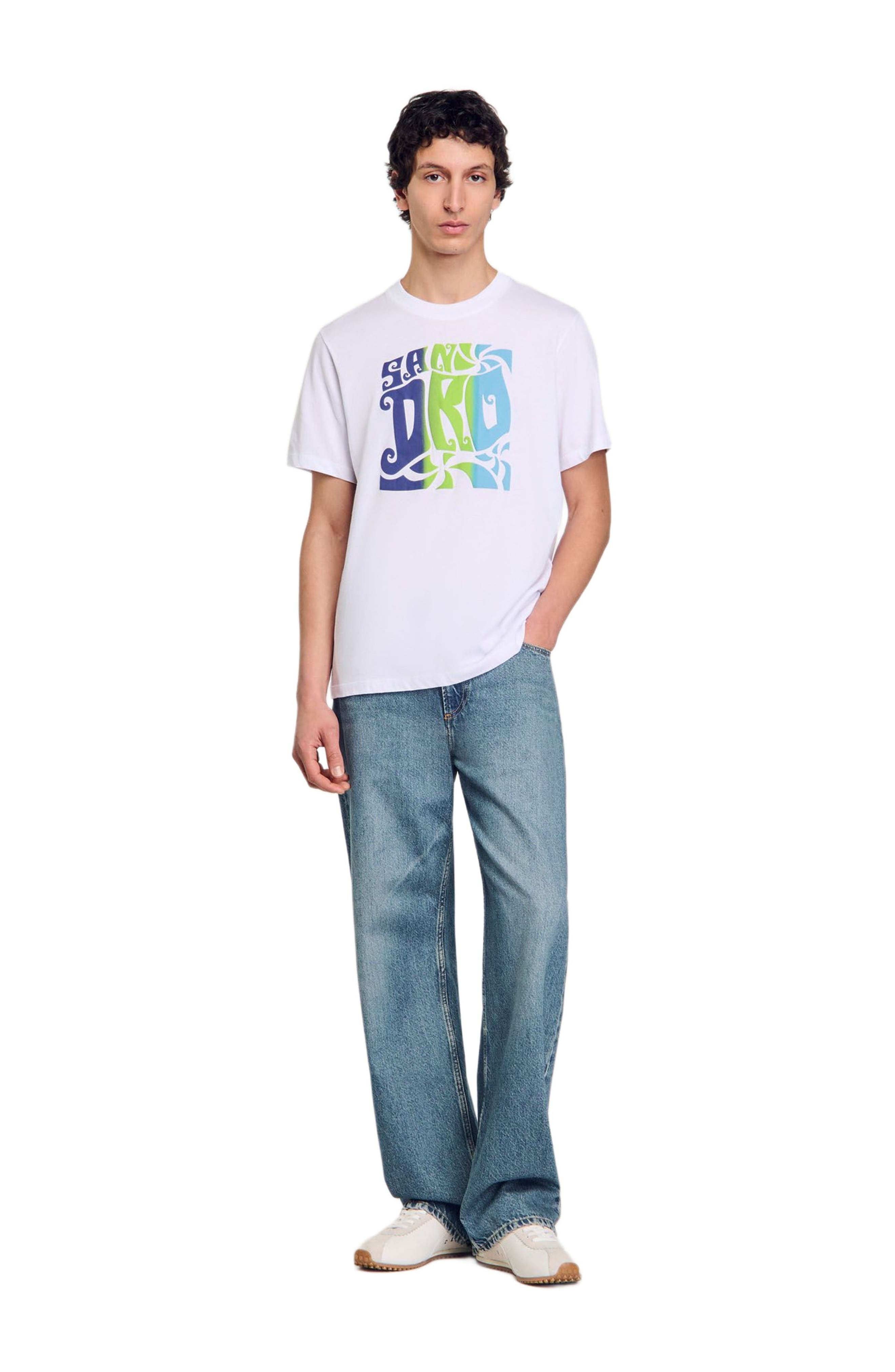 SANDRO Wave print cotton T-shirt in Optic White at Nordstrom - 6