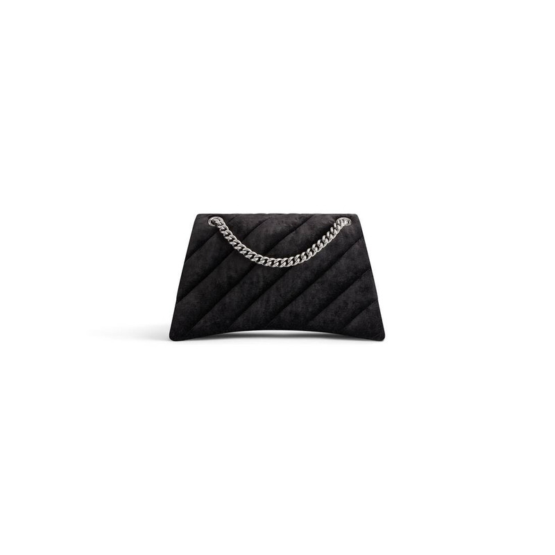 Women's Crush Medium Chain Bag Quilted Velvet Jersey in Black 4
