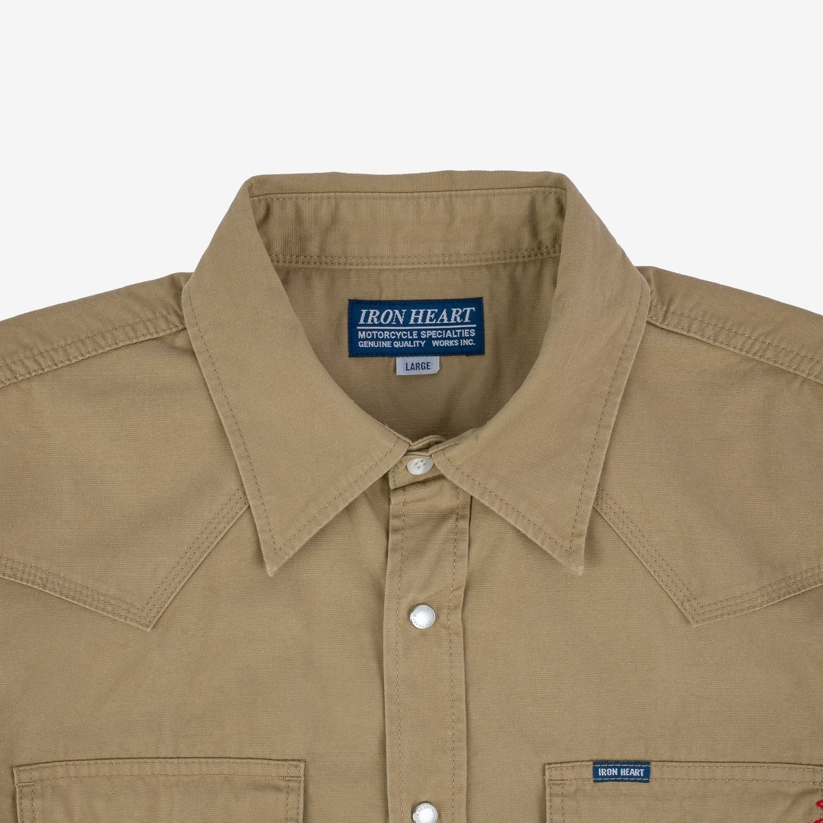 IHSH-387-KHA 7oz Fatigue Cloth Short Sleeved Western Shirt - Khaki - 7