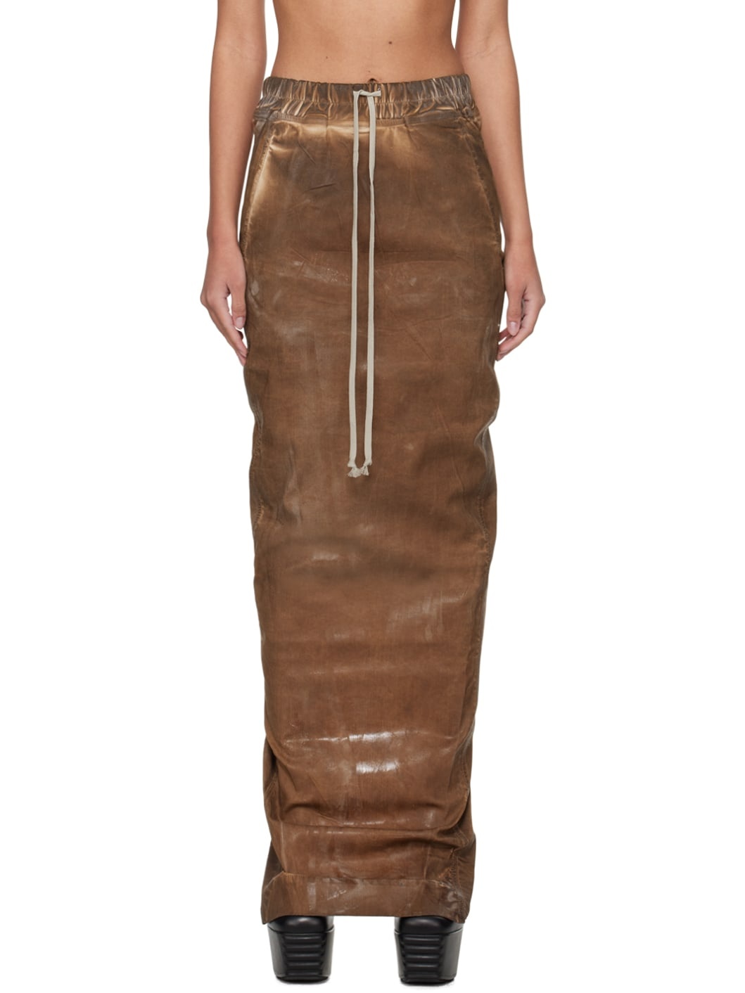 Brown Pull On Pillar Denim Maxi Skirt - 1