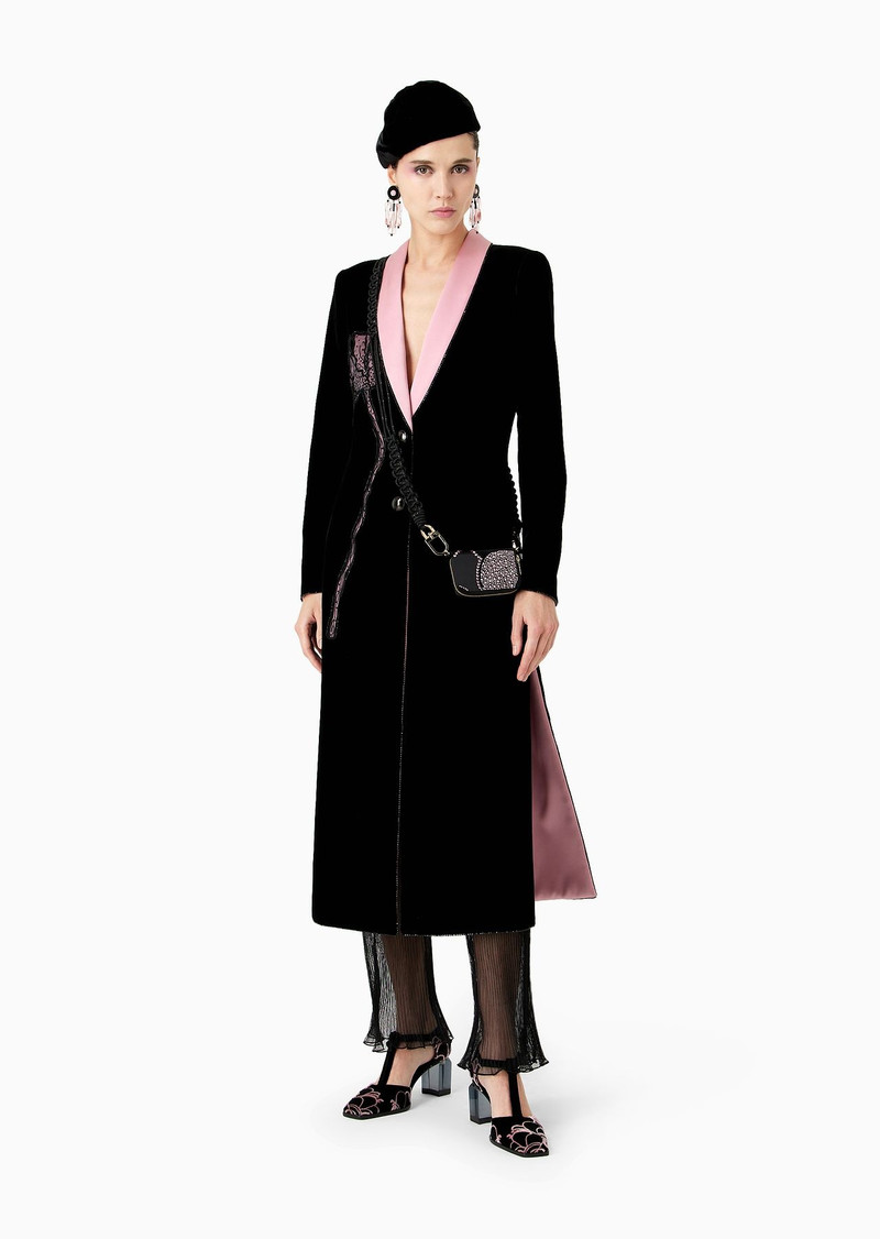 GIORGIO ARMANI Single-breasted velvet coat with floral embroidery outlook