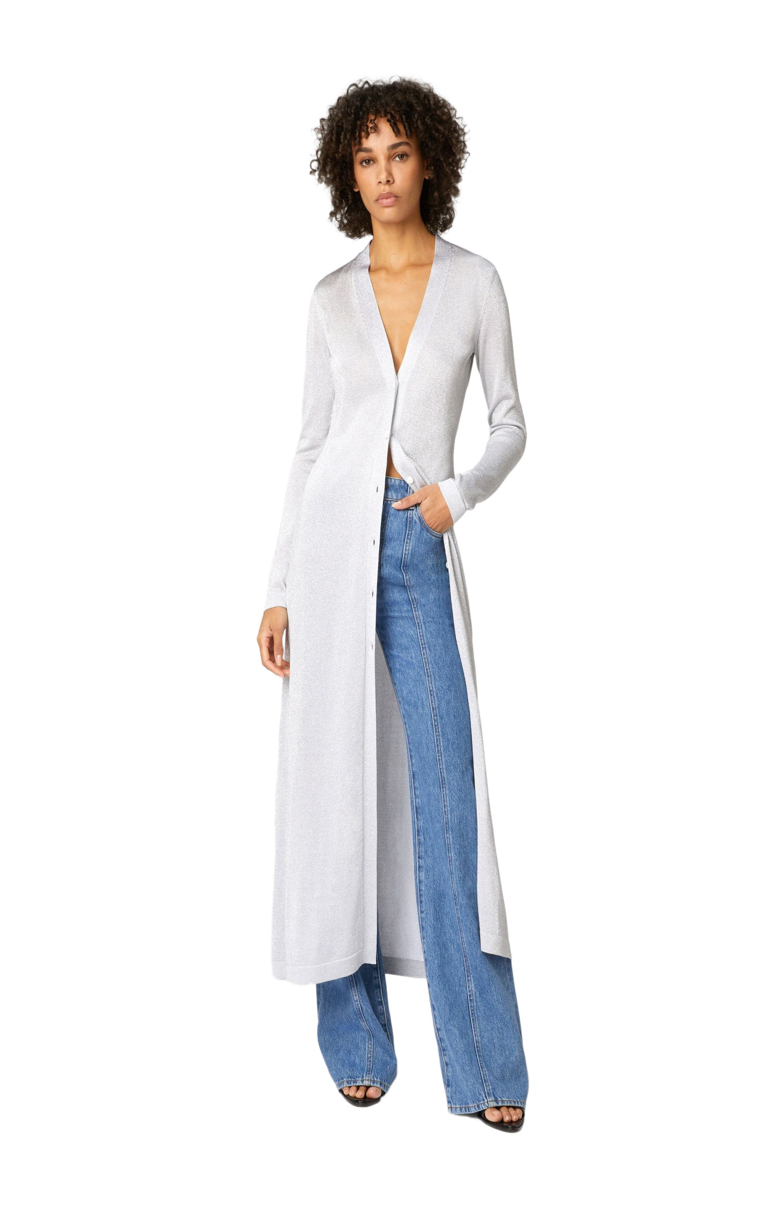 Missoni Long Lamé Viscose Cardigan With V-neck in Silver at Nordstrom - 9