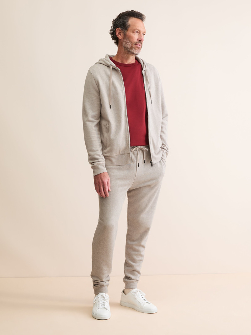 Derek Rose Men's Zip Up Hoodie Quinn Cotton Modal Greige Marl outlook
